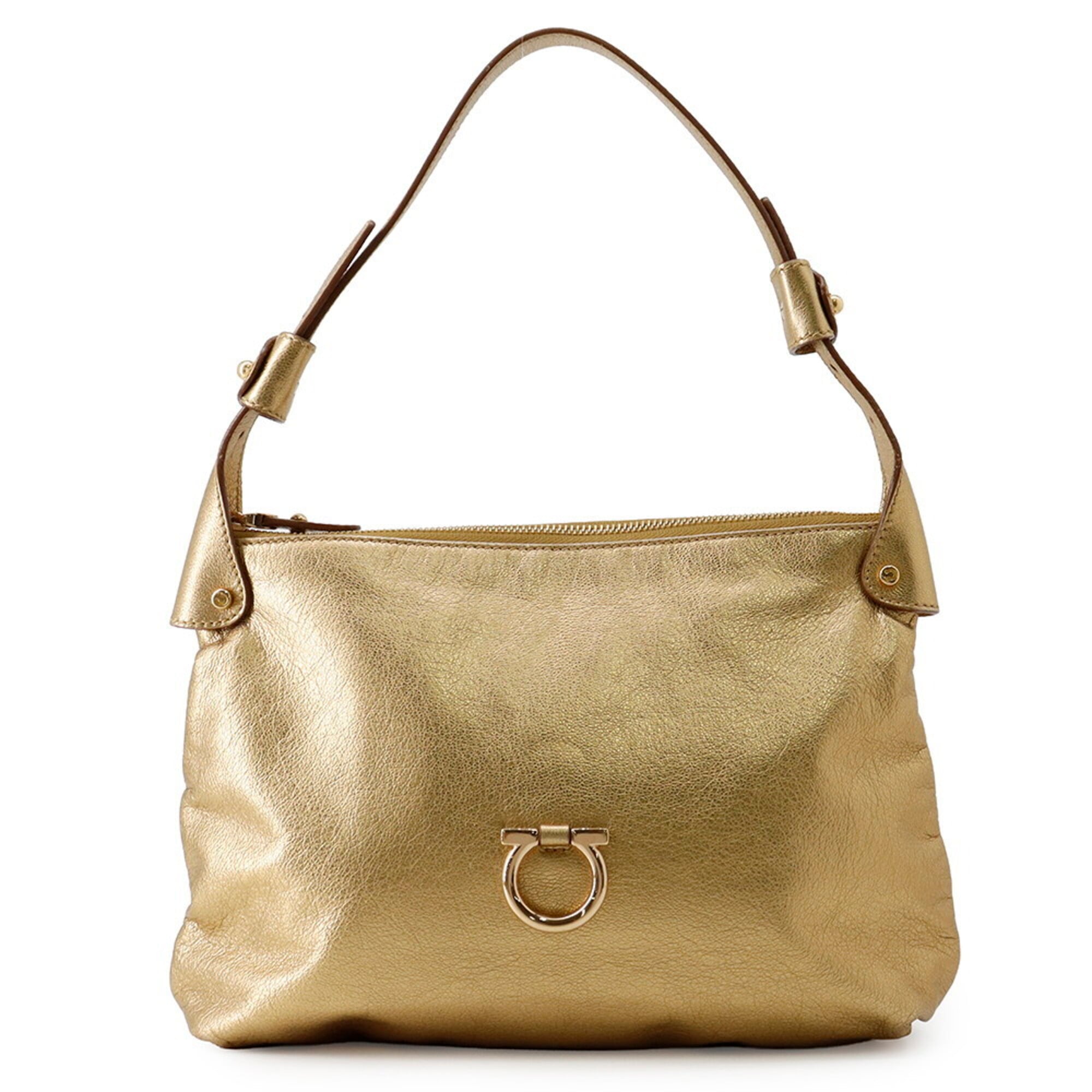Salvatore Ferragamo Gold Leather Handbag Shoulder Bag (Pre-Owned)