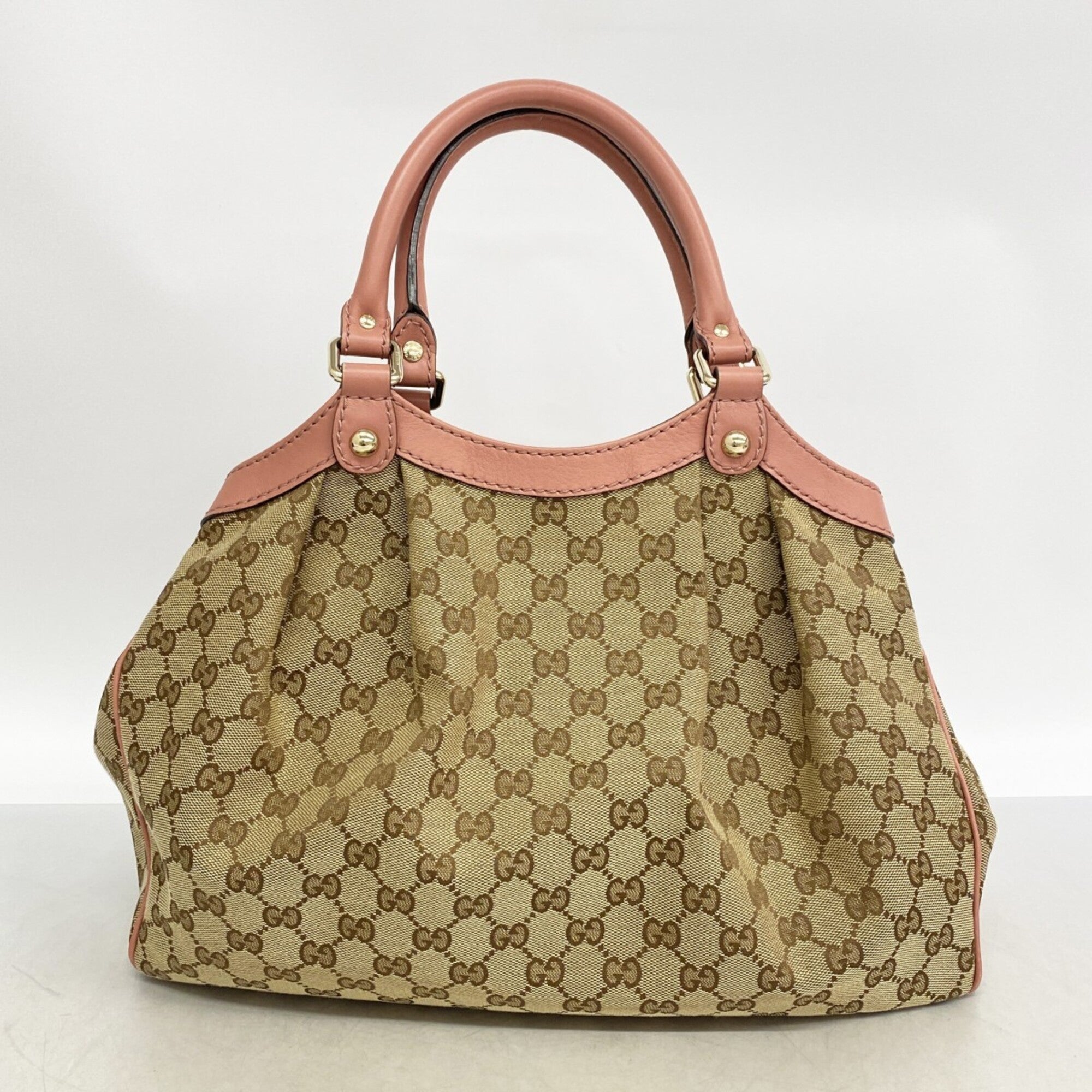 Gucci Beige Brown Pink Canvas Tote Bag (Pre-Owned)
