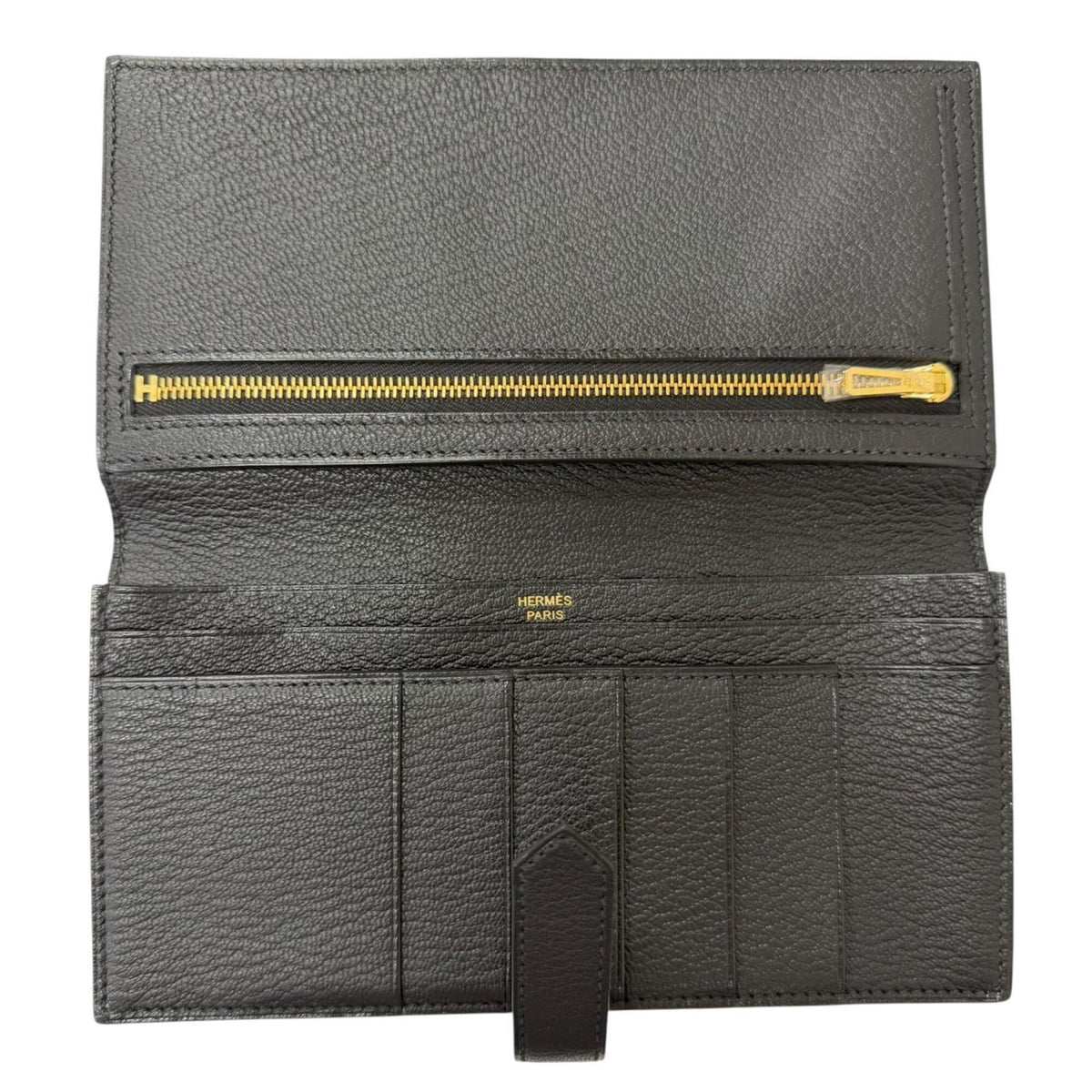 Hermes Black Chevre Leather Long Wallet (Bi-Fold) (Pre-Owned)