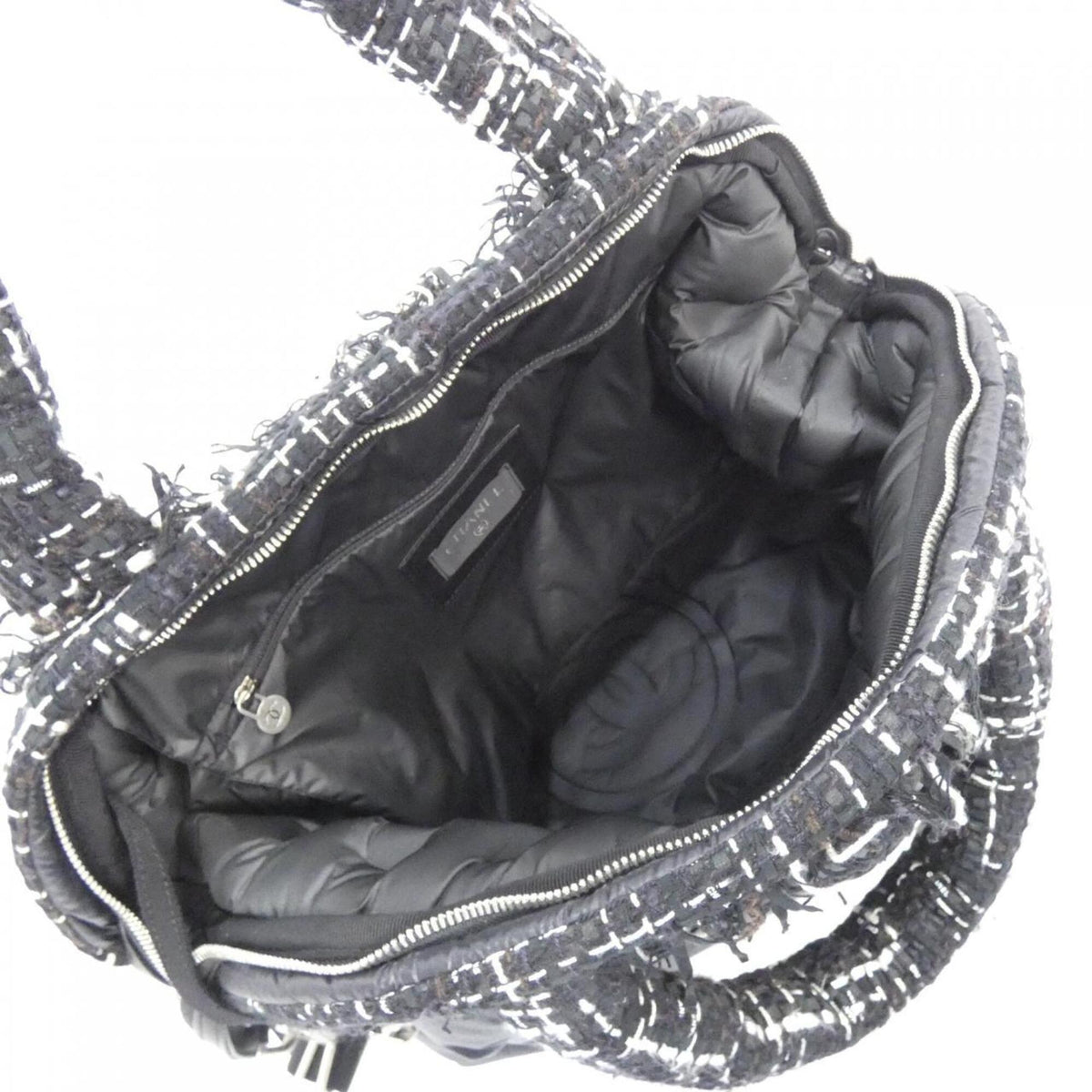 Chanel Black White Nylon Tweed Handbag (Pre-Owned)