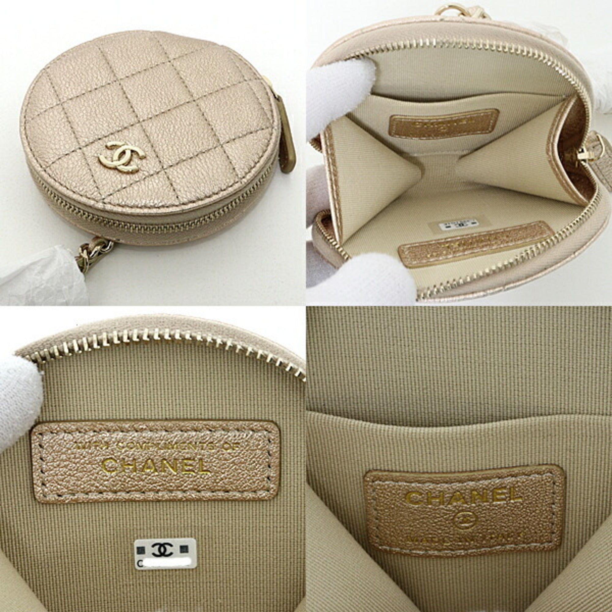 Chanel Champagne Gold Leather Coin Purse/Coin Case (Pre-Owned)