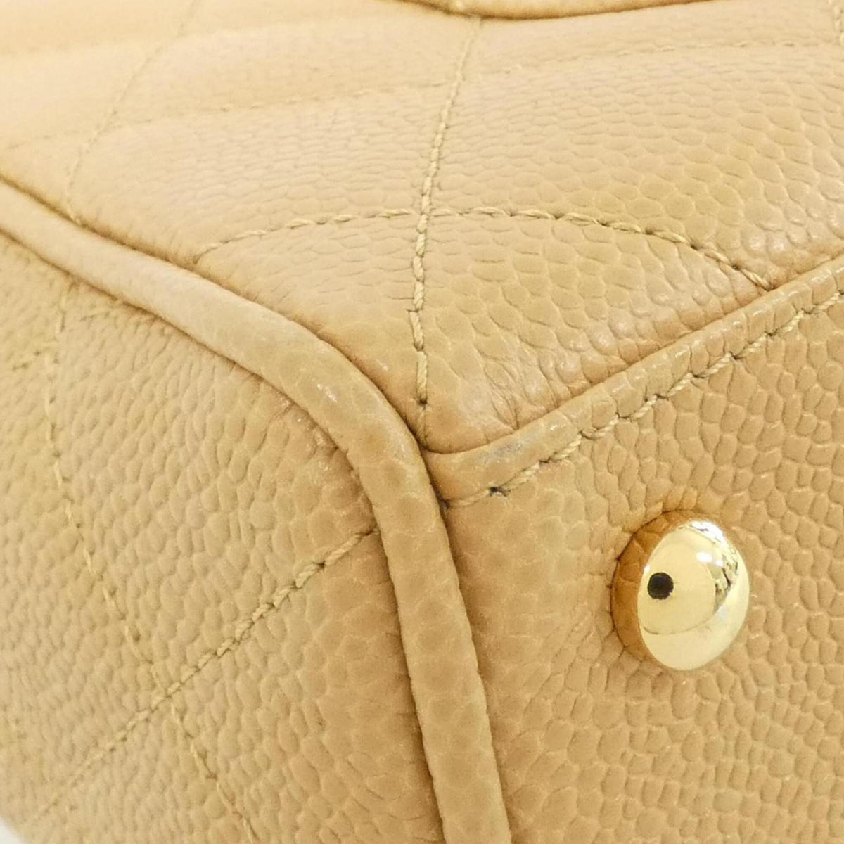 Chanel Beige Grained Calfskin Boston Bag Handbag (Pre-Owned)