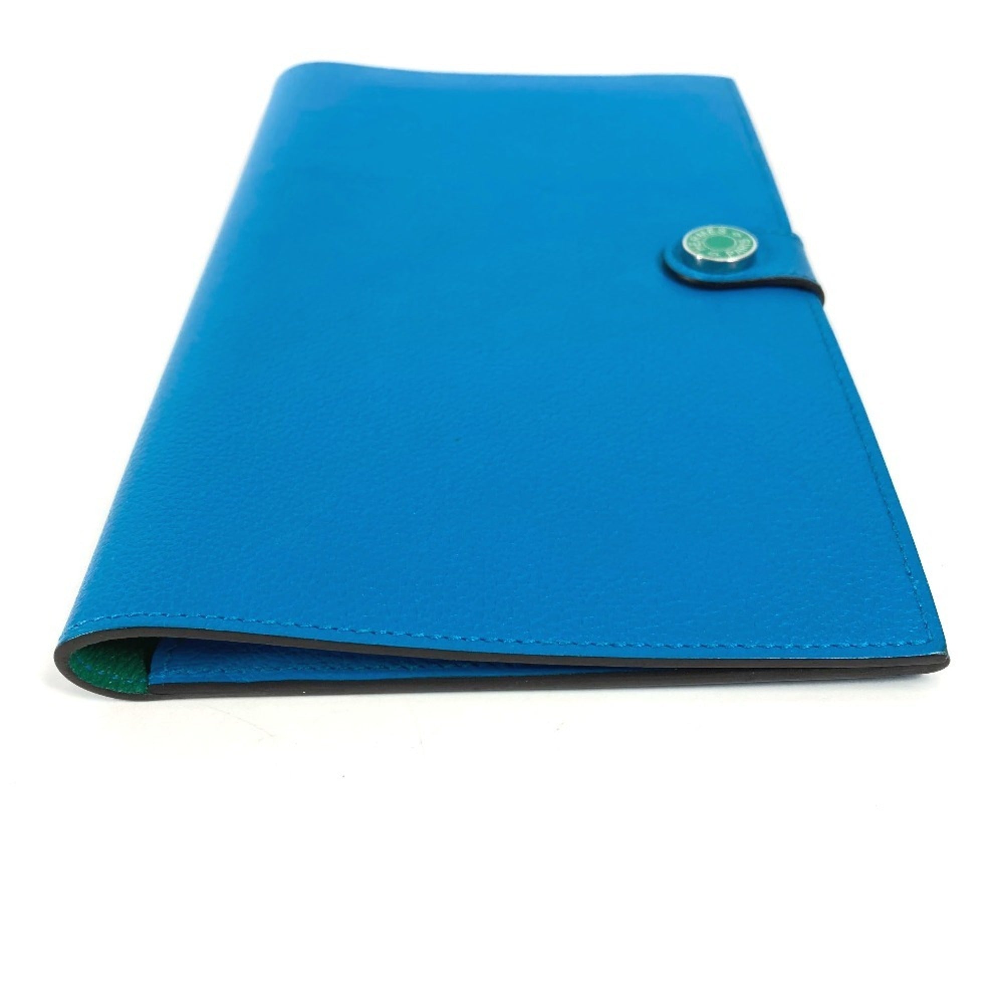 Hermes Blue Green Evercalf Leather Long Wallet (Bi-Fold) (Pre-Owned)