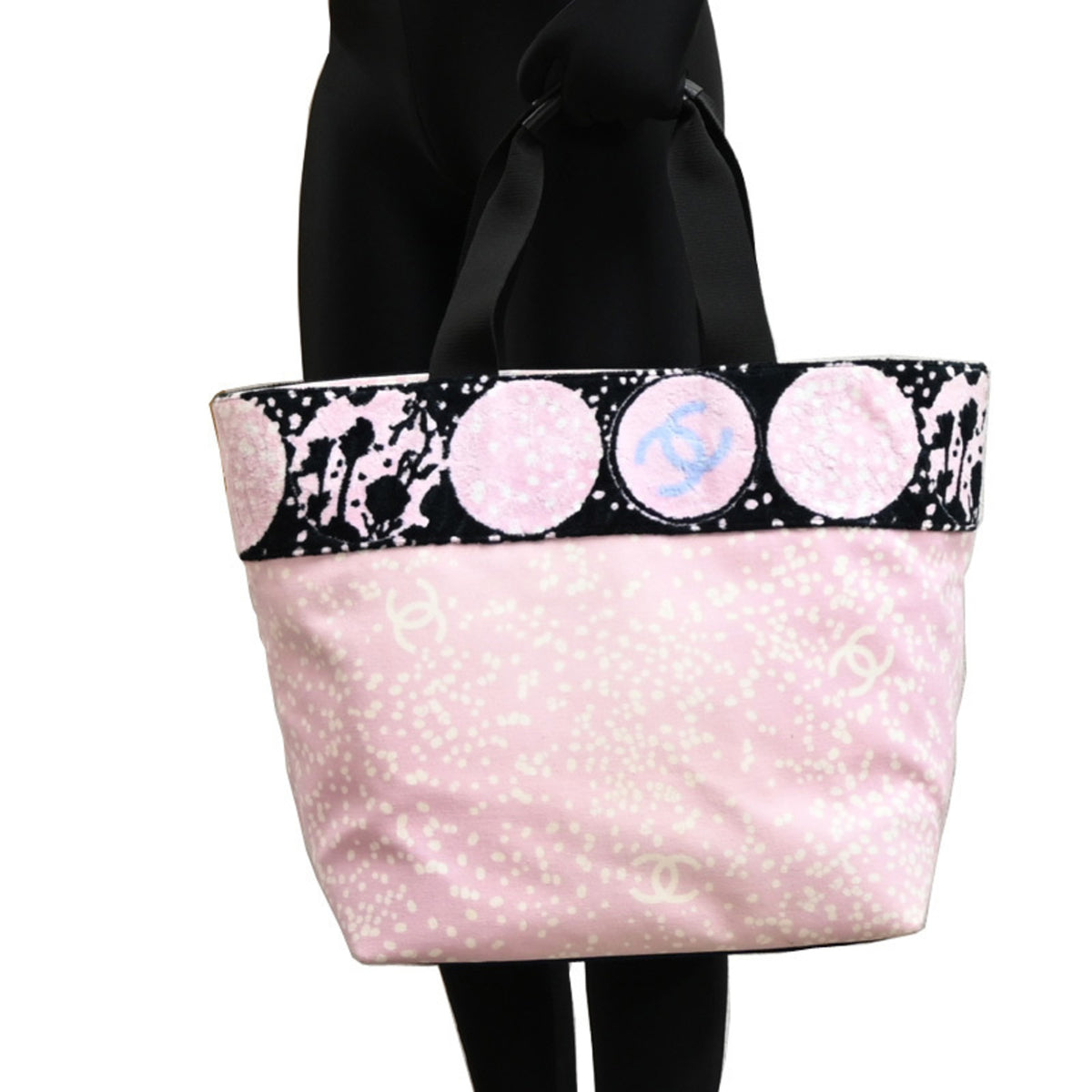 Chanel Black Pink Canvas Pile Fabric Tote Bag (Pre-Owned)