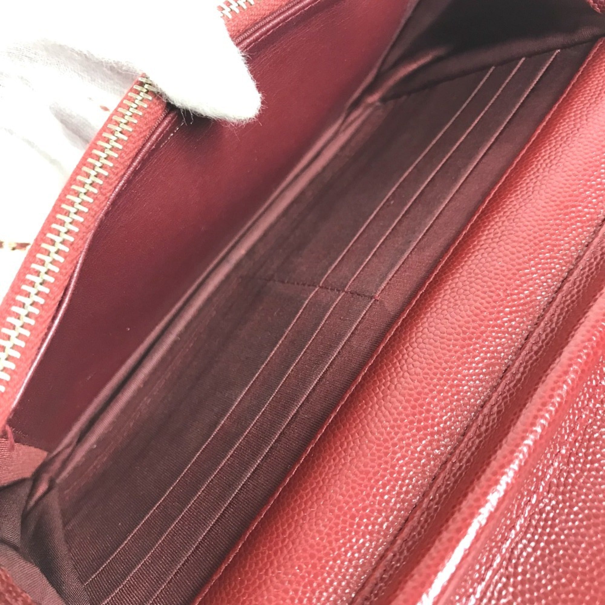 Chanel Red Color Grained Calfskin Chain/Shoulder Wallet (Pre-Owned)