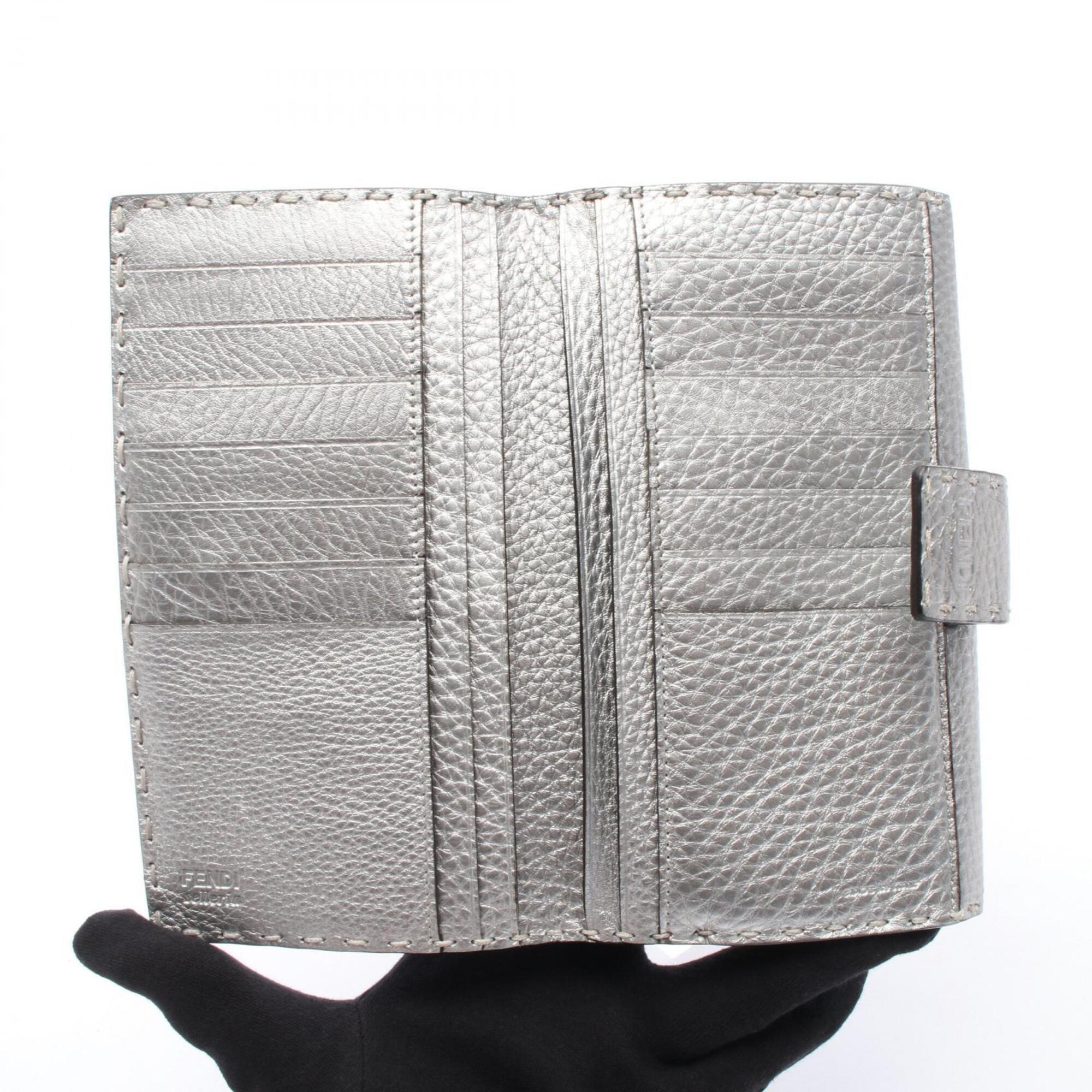 Fendi Silver Leather Long Wallet (Bi-Fold) (Pre-Owned)