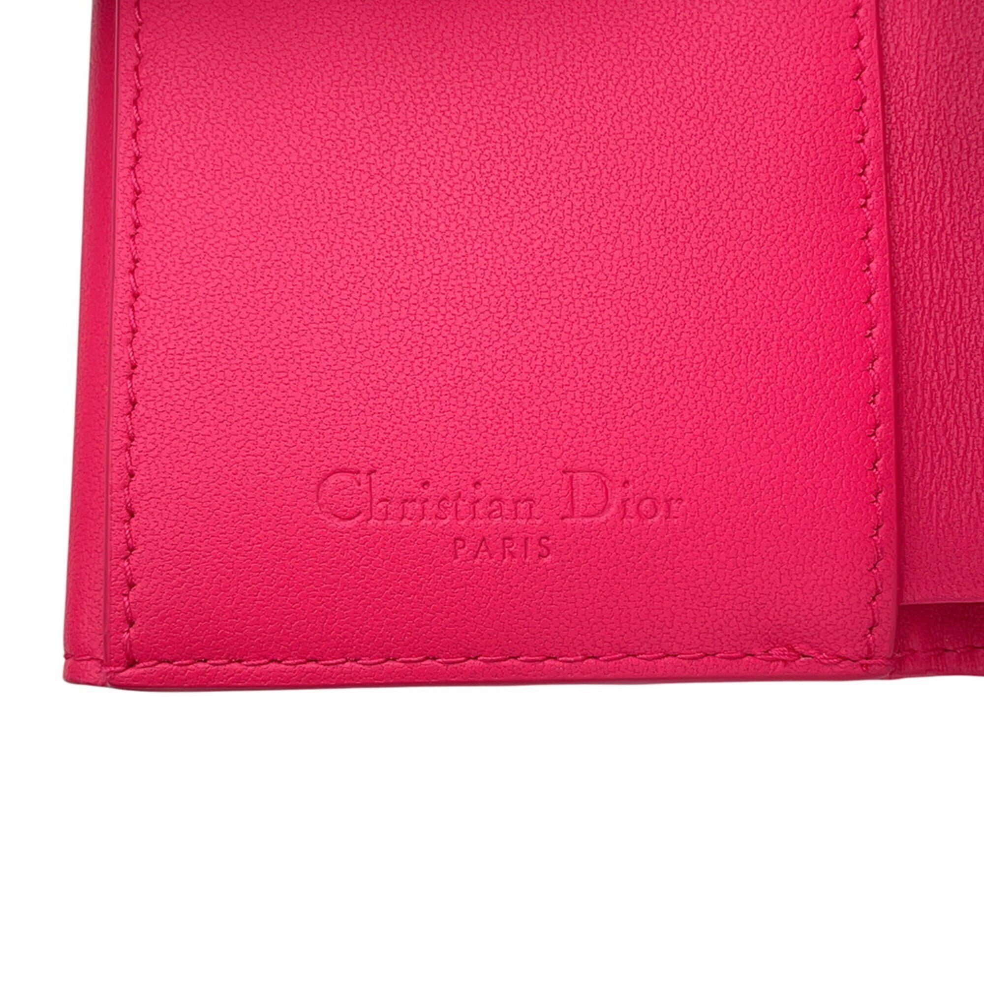 Christian Dior Lady Dior Pink Leather Wallet (Tri-Fold) (Pre-Owned)
