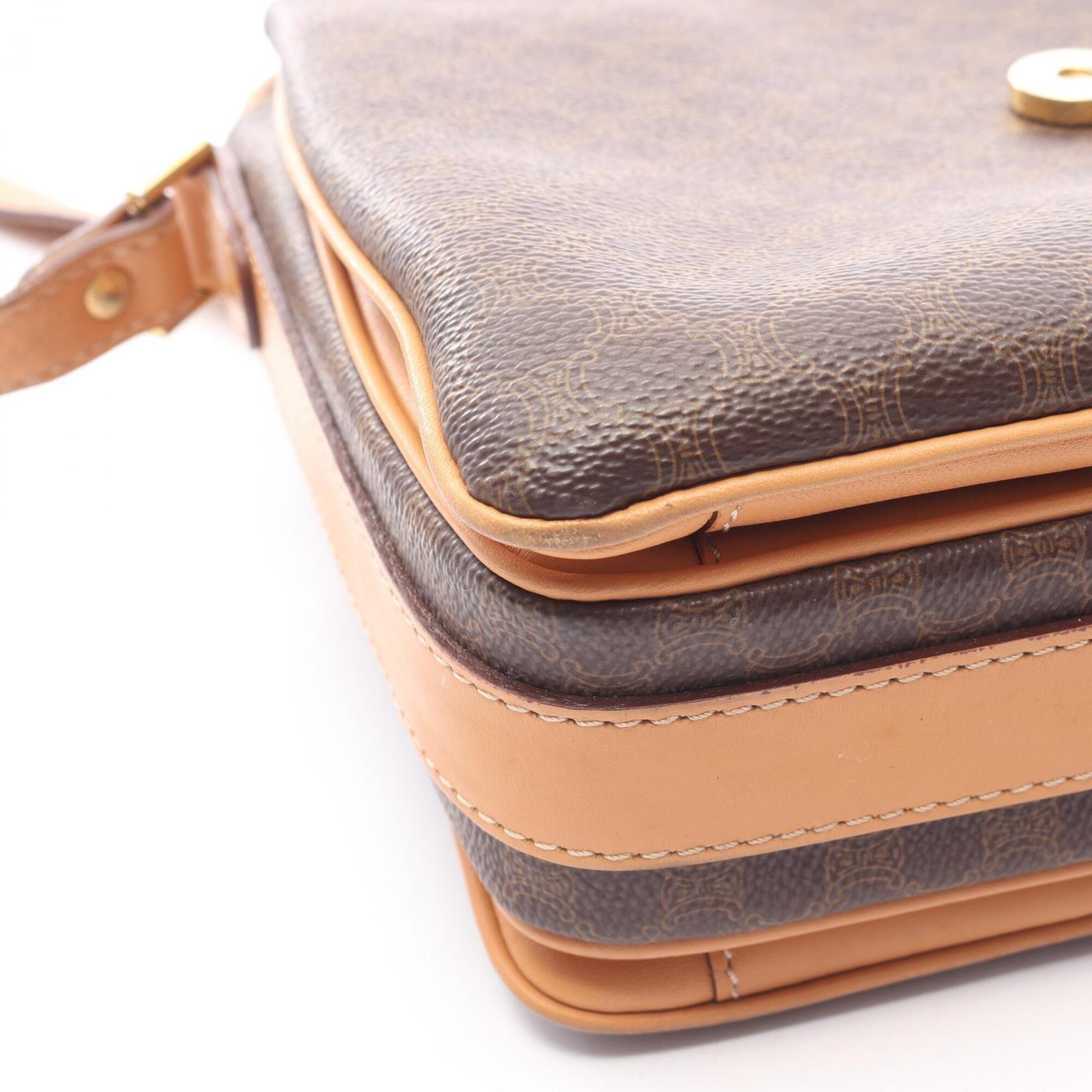 Celine Brown Coated Canvas Leather Handbag Shoulder Bag (Pre-Owned)
