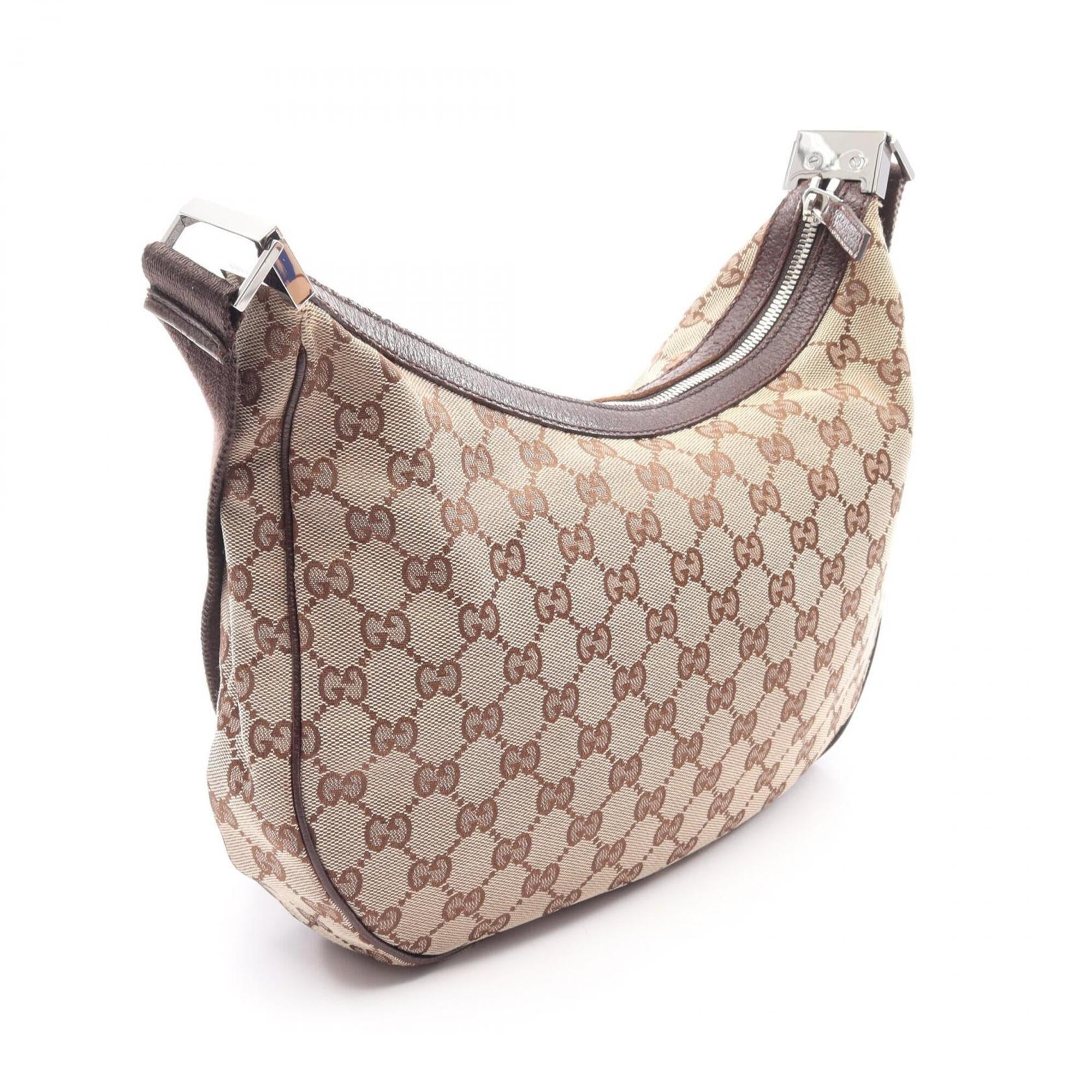 Gucci Beige Brown Canvas Leather Shoulder Bag (Pre-Owned)
