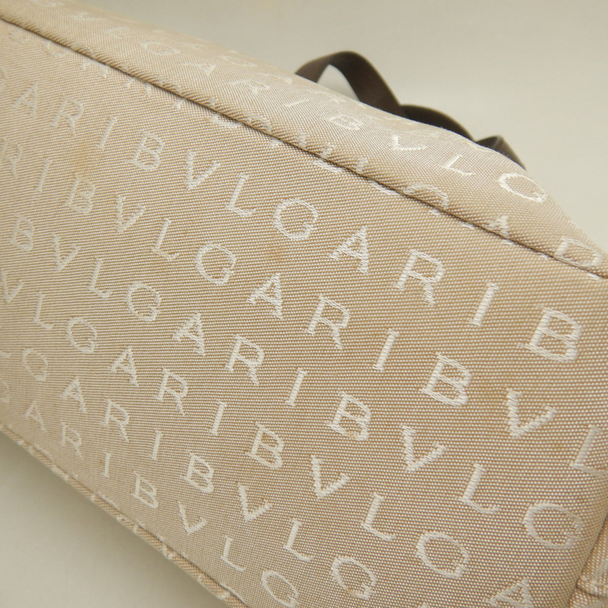 Bvlgari Beige Brown Canvas Leather Handbag (Pre-Owned)