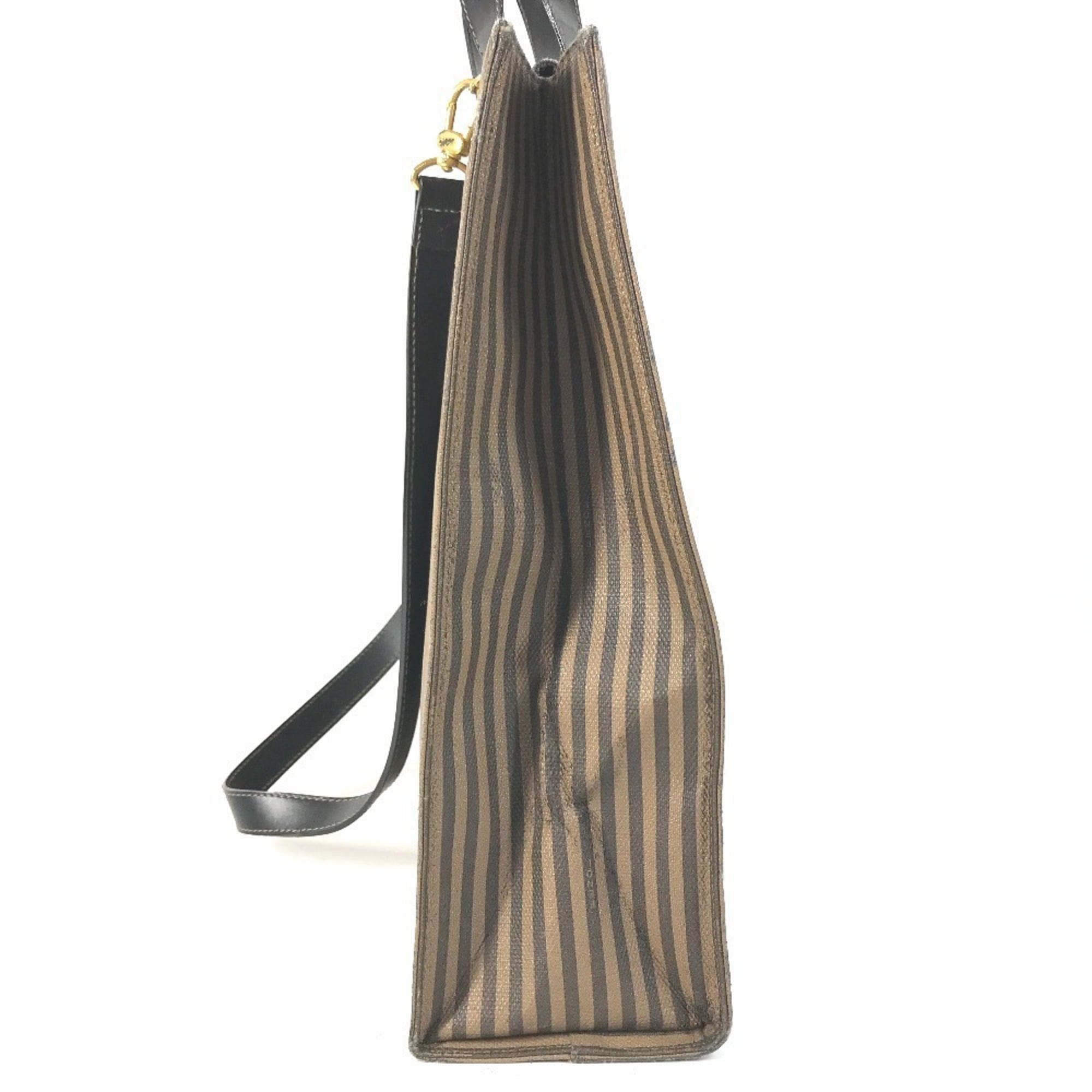 Fendi Black Brown Leather Coated Canvas Handbag Shoulder Bag Tote Bag (Pre-Owned)