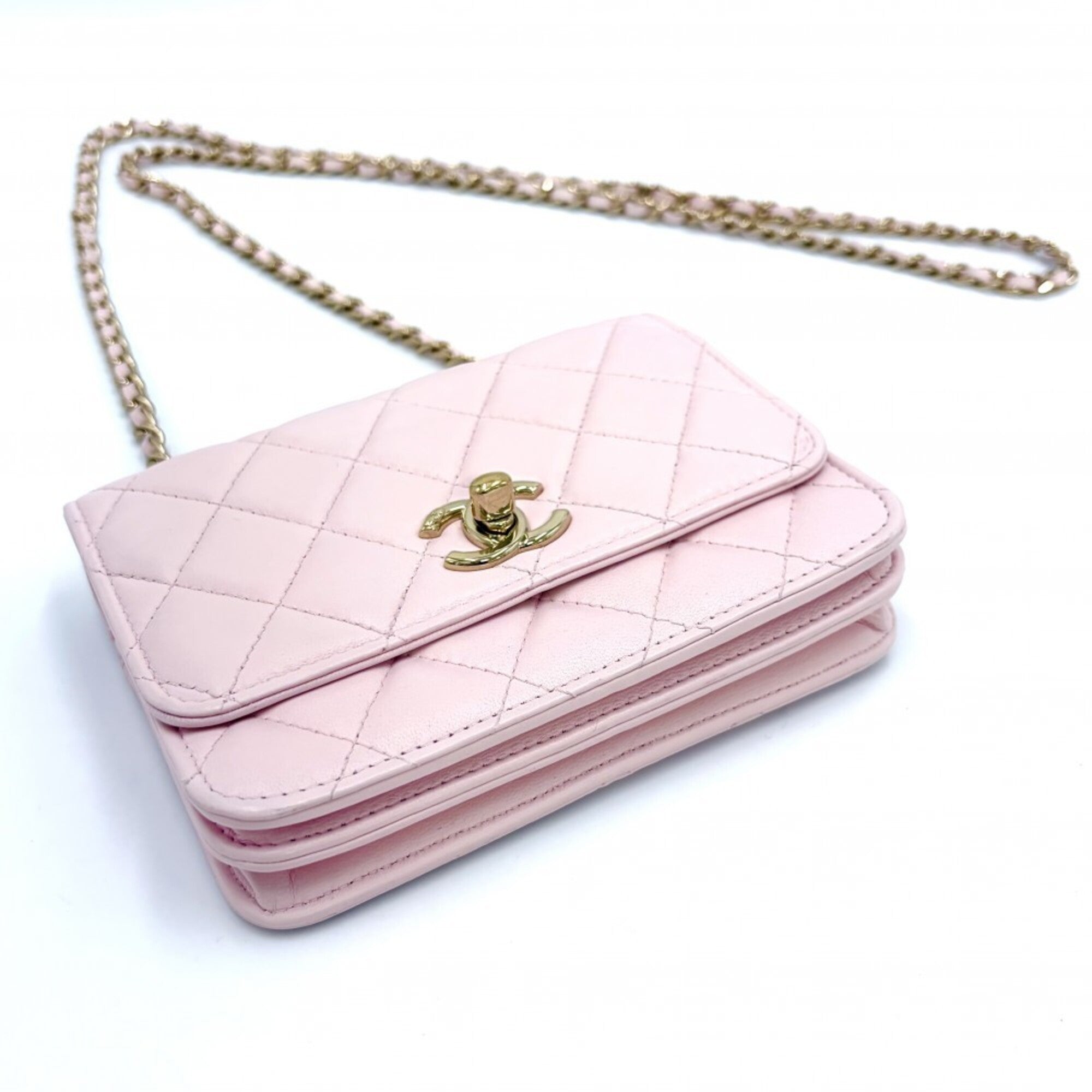 Chanel Pink Leather Chain/Shoulder Wallet (Pre-Owned)