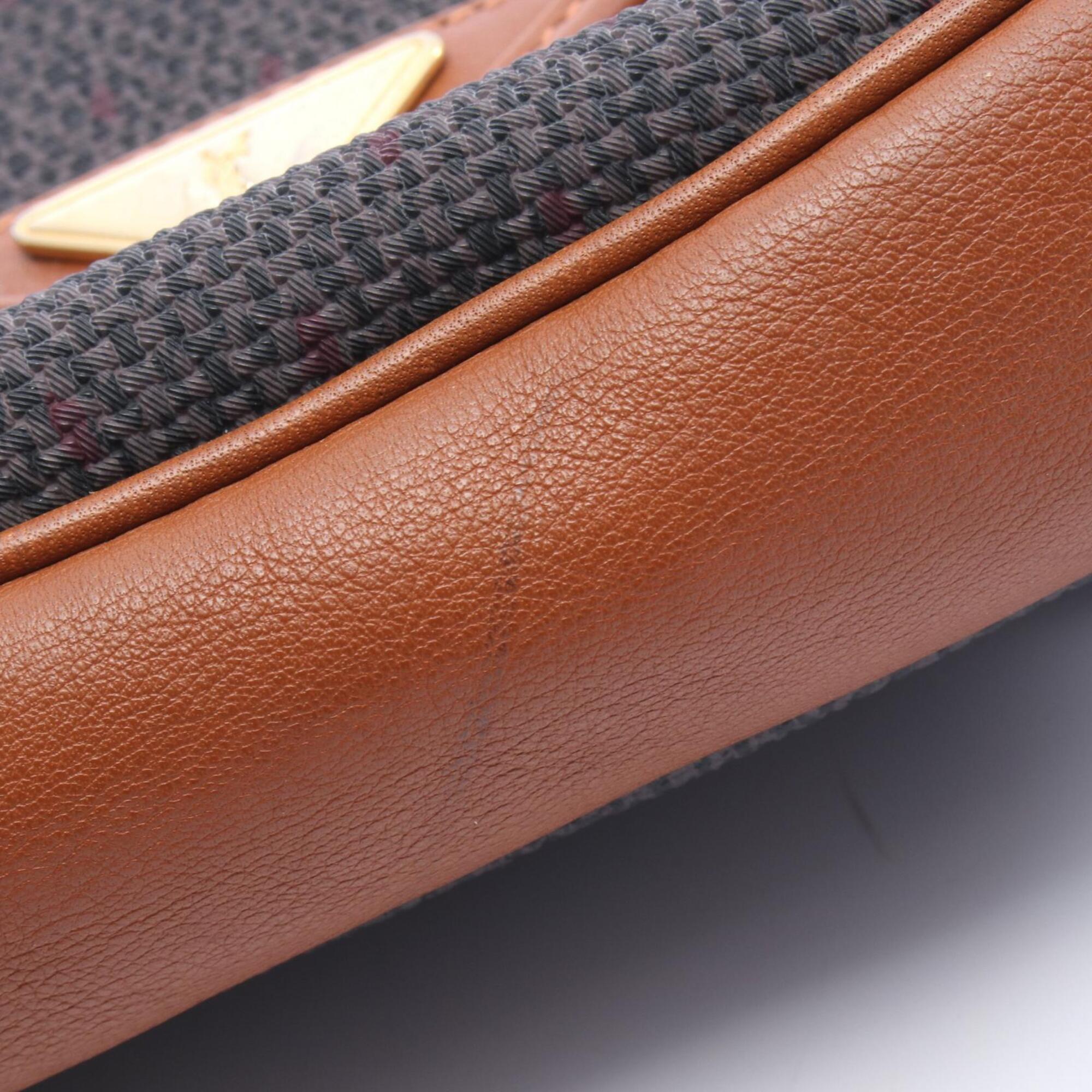 Yves Saint Laurent Brown Gray Coated Canvas Leather Shoulder Bag (Pre-Owned)