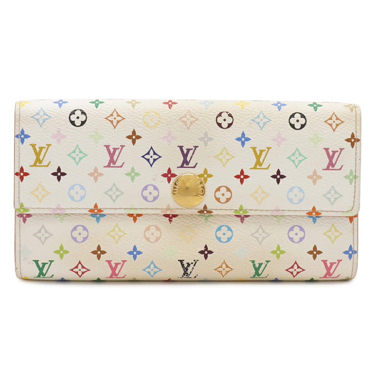 Louis Vuitton Blanc Litchi Monogram Canvas Long Wallet (Bi-Fold) (Pre-Owned)