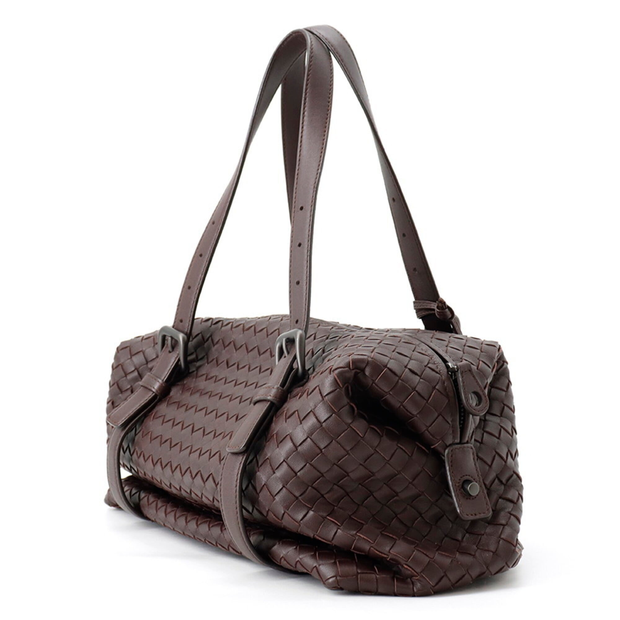 Bottega Veneta Intrecciato Bordeaux Leather Handbag (Pre-Owned)