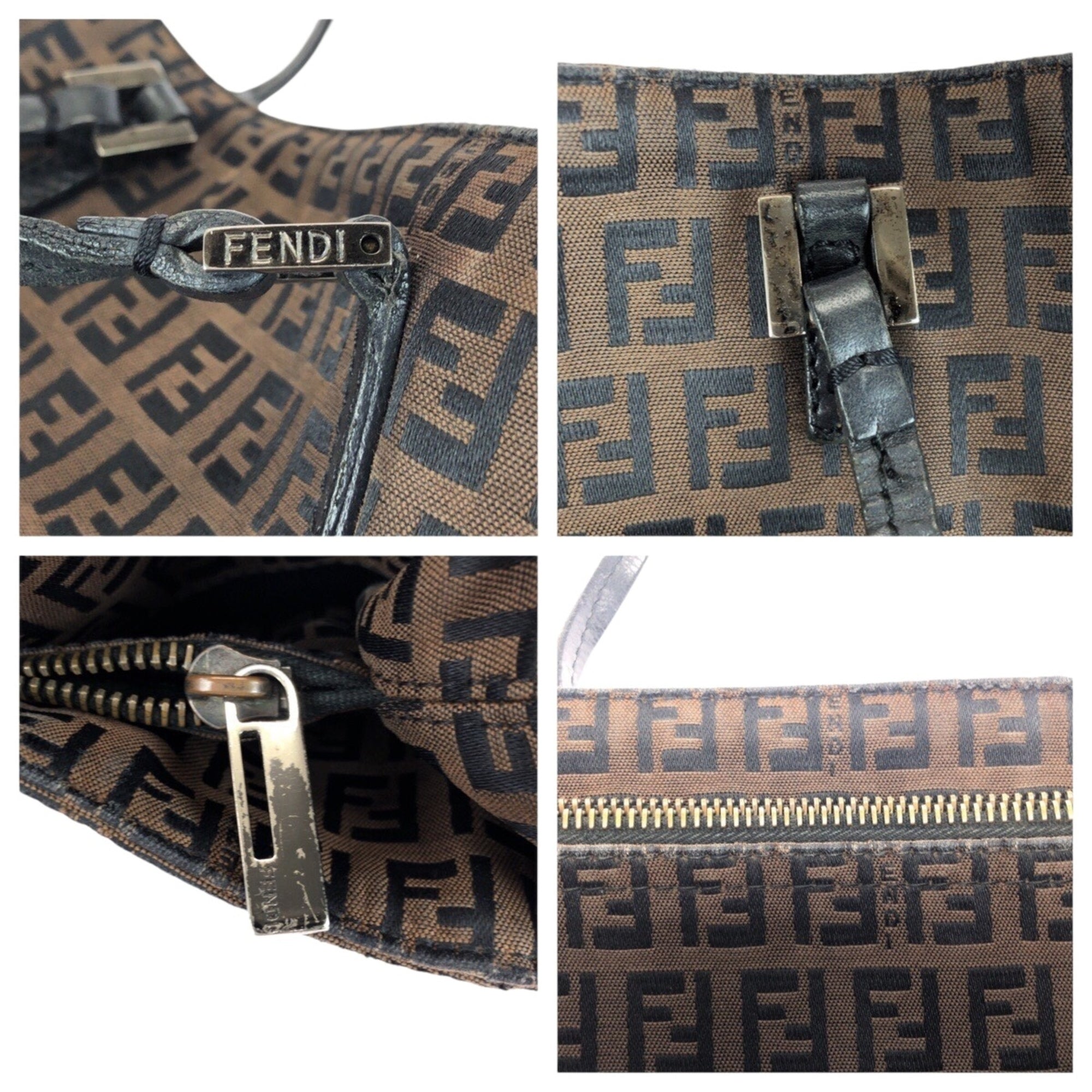 Fendi Brown Canvas Leather Handbag Tote Bag (Pre-Owned)