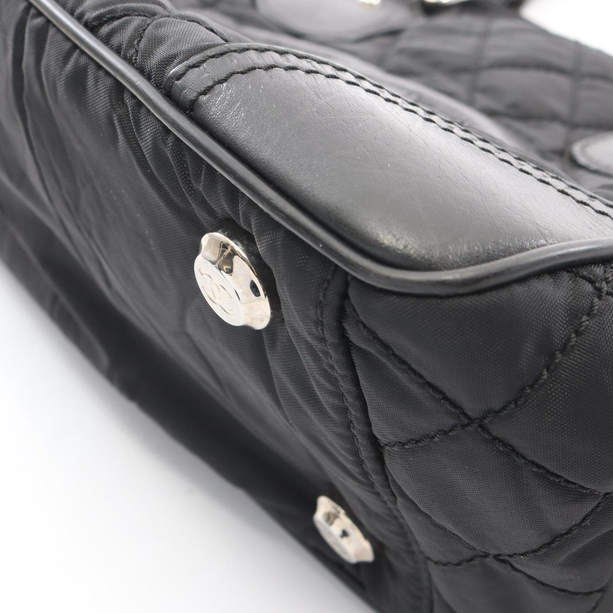 Chanel Black Nylon Leather Handbag Tote Bag (Pre-Owned)