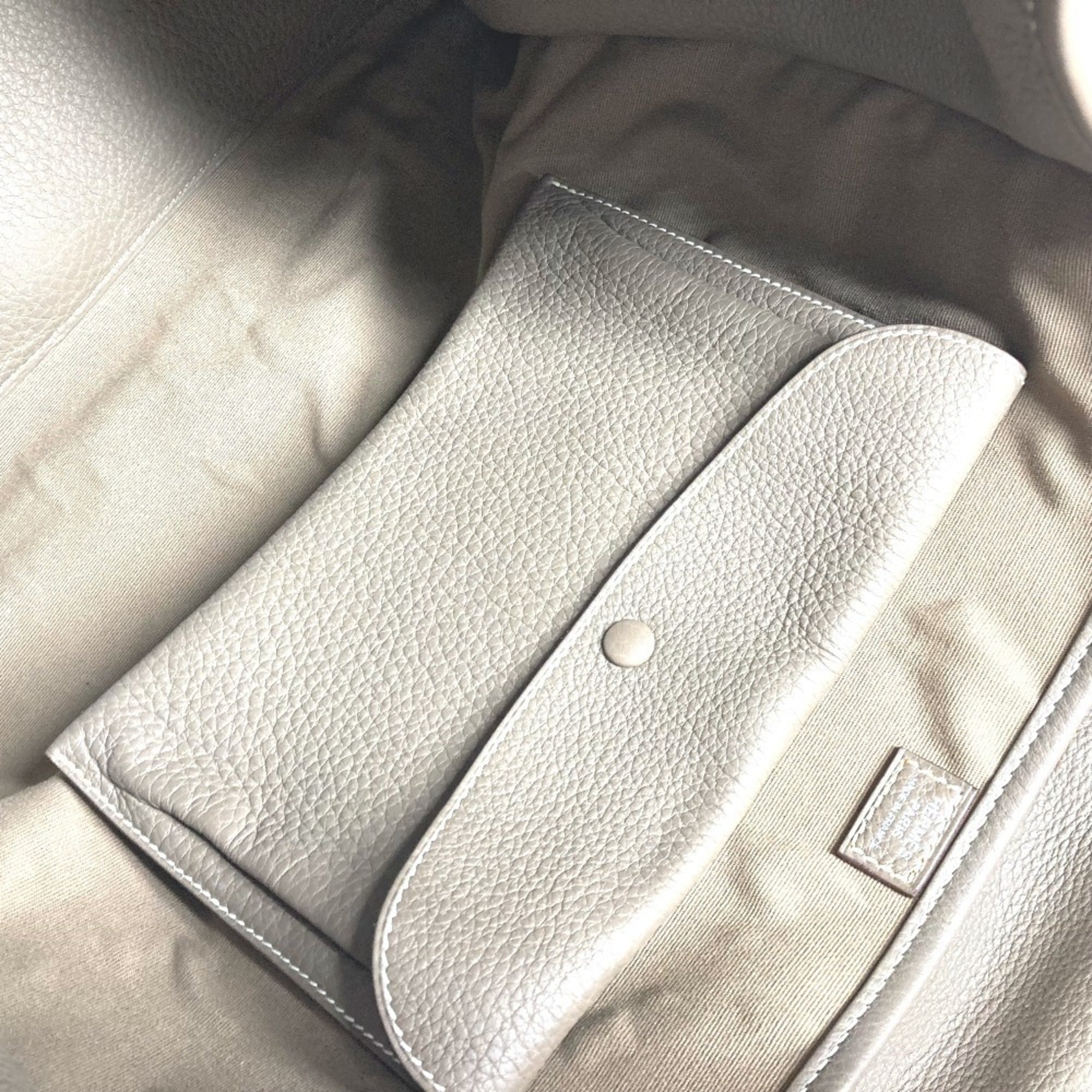 Hermes Gray Leather Canvas Boston Bag Handbag Tote Bag (Pre-Owned)