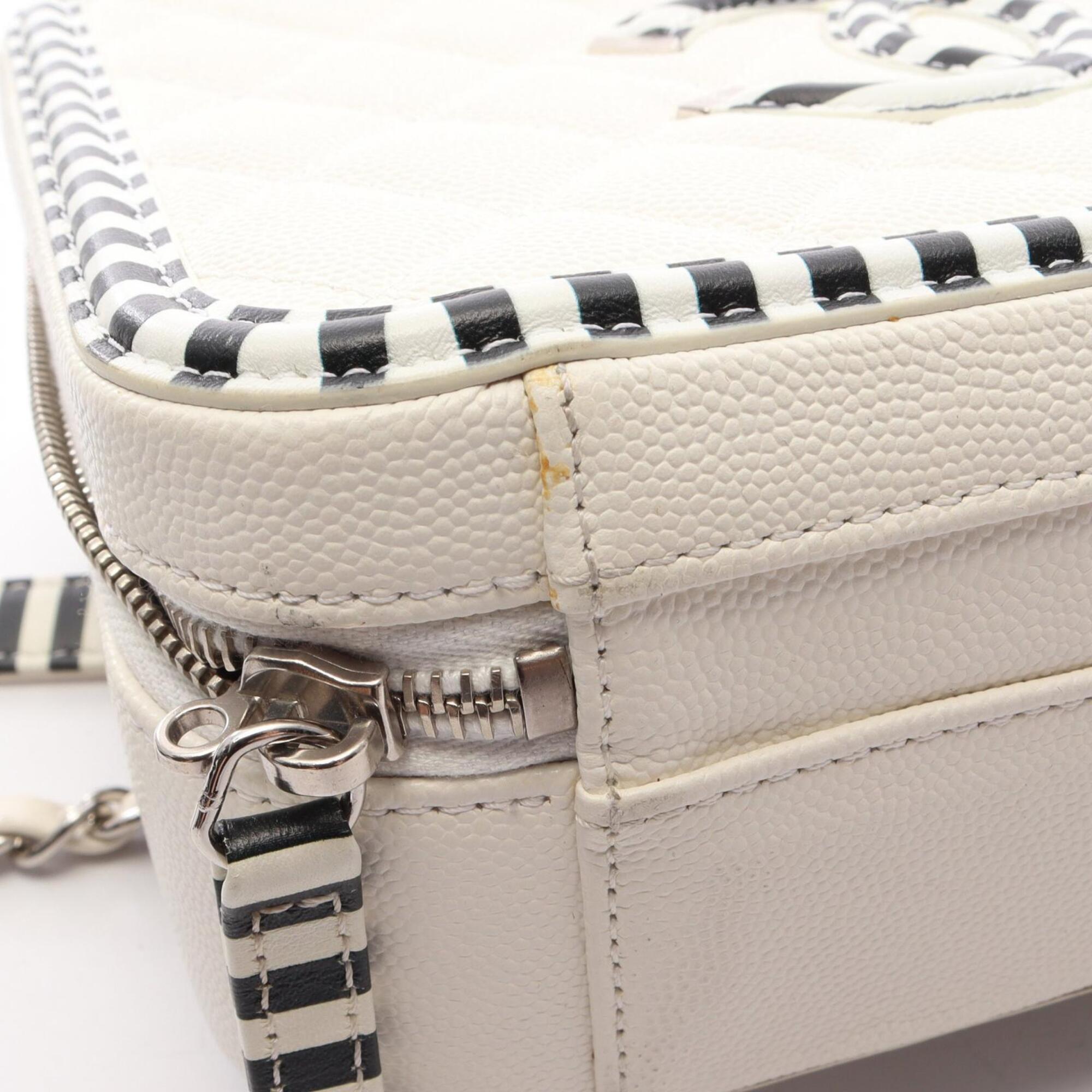 Chanel Black White Leather Handbag Shoulder Bag Vanity Bag (Pre-Owned)