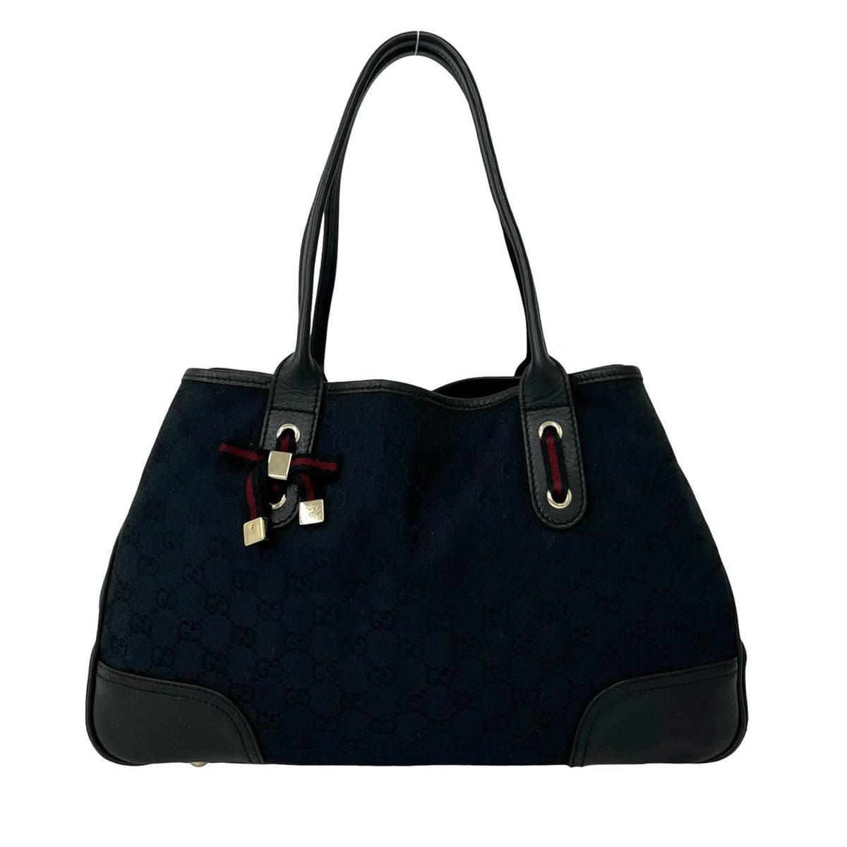Gucci Black Canvas Leather Handbag Tote Bag (Pre-Owned)