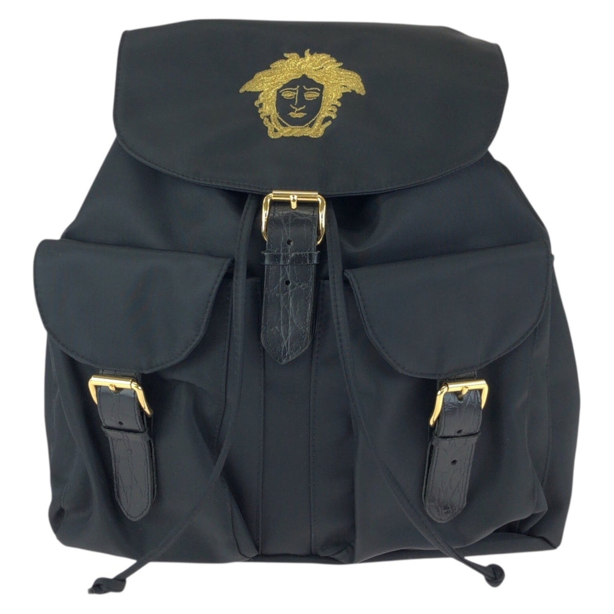Versace Black Nylon Leather Backpack (Pre-Owned)