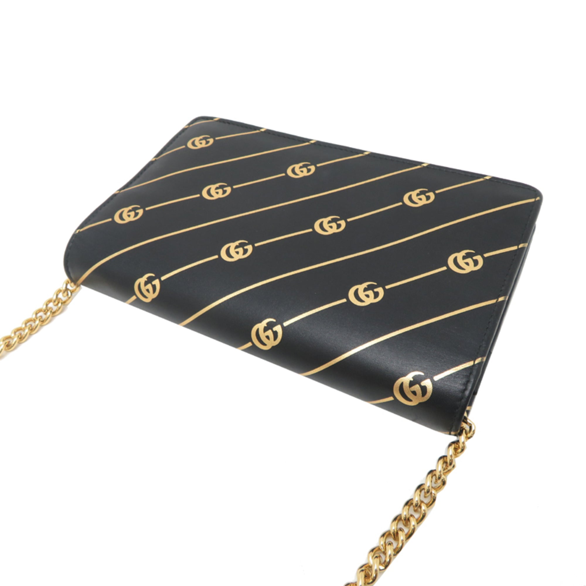 Gucci Black Gold Leather Shoulder Bag (Pre-Owned)