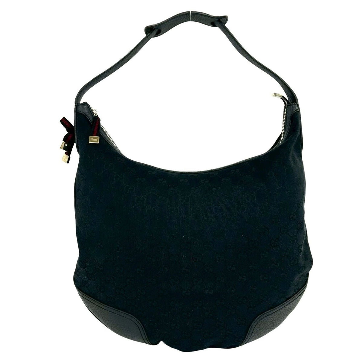 Gucci Black Navy Canvas Leather Shoulder Bag (Pre-Owned)