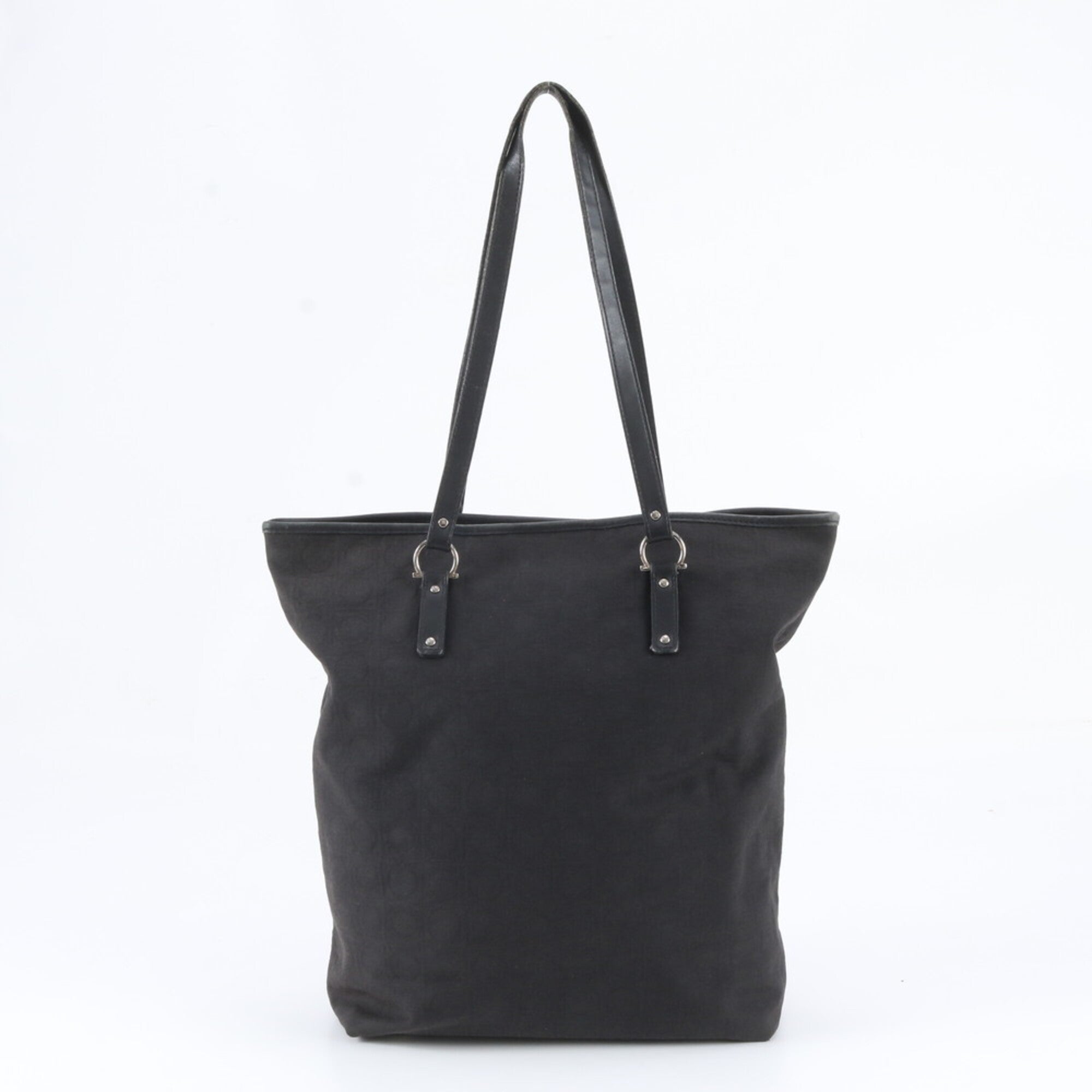 Salvatore Ferragamo Black Leather Canvas Shoulder Bag Tote Bag (Pre-Owned)
