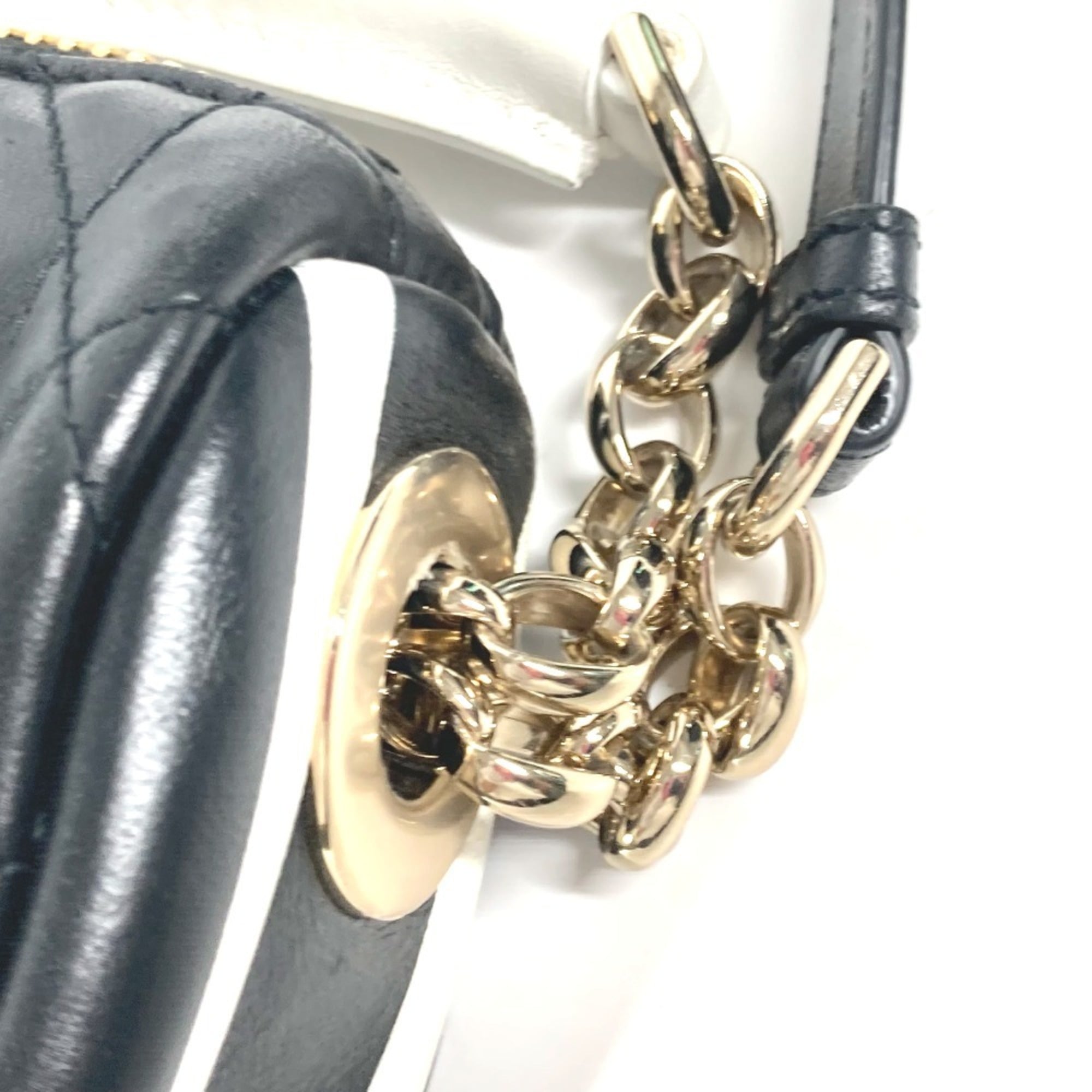 Christian Dior Black White Leather Handbag Shoulder Bag (Pre-Owned)