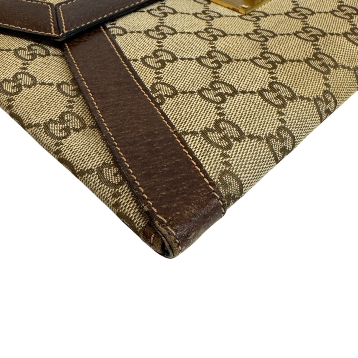 Gucci Beige Brown Canvas Leather Clutch Bag Pouch (Pre-Owned)