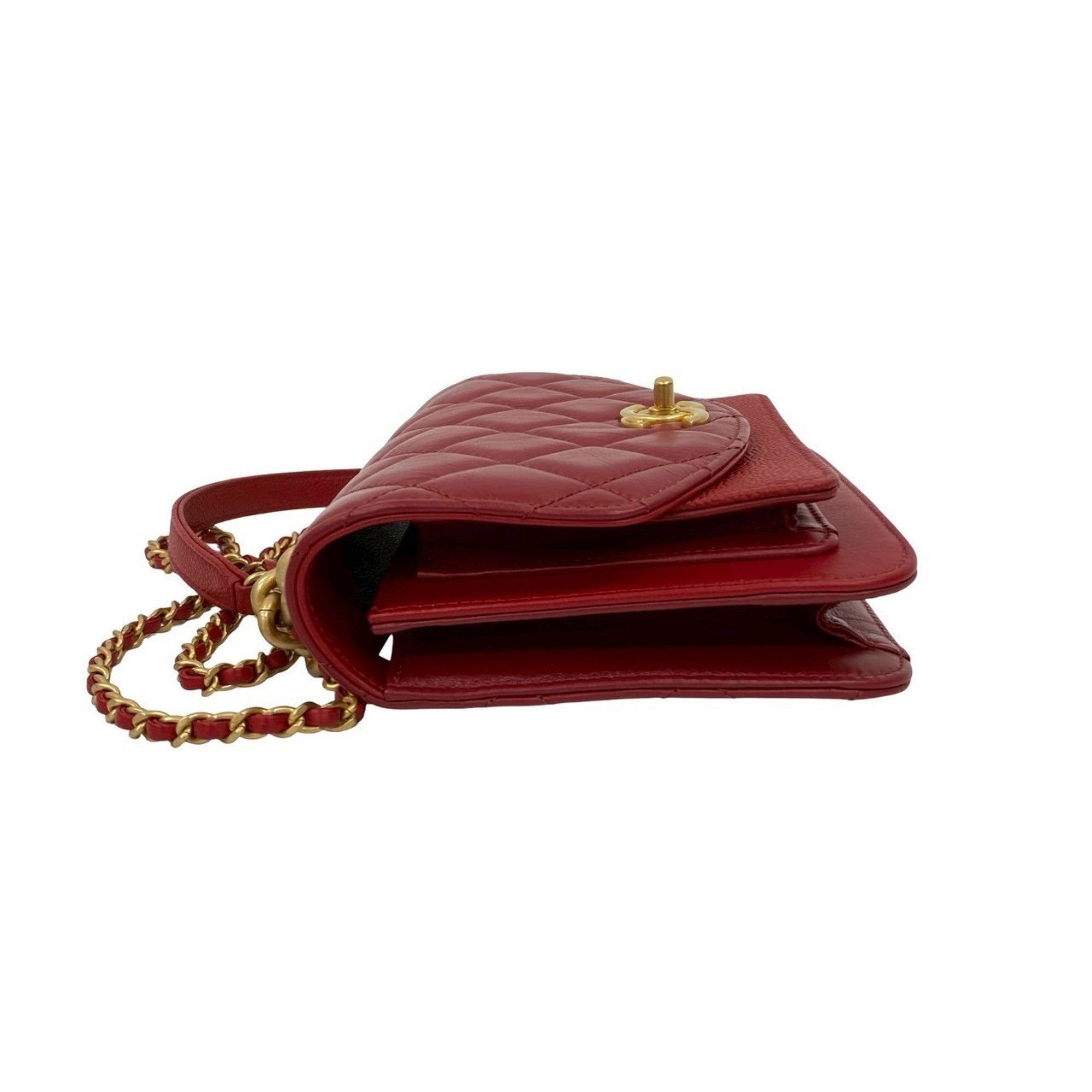 Chanel Red Color Grained Calfskin Leather Shoulder Bag (Pre-Owned)