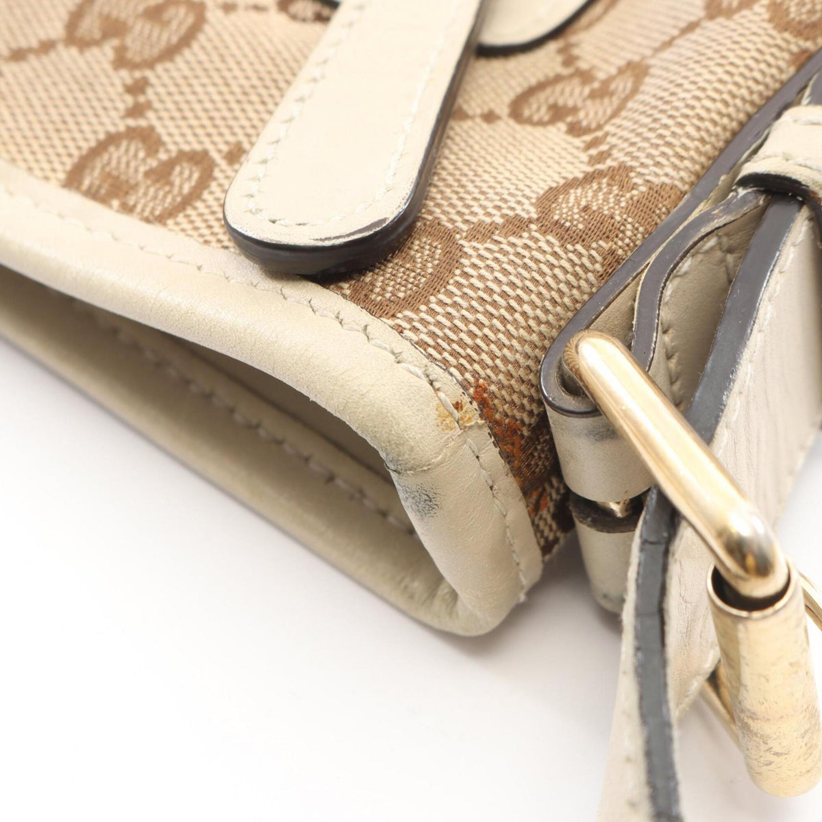 Gucci Beige White Canvas Leather Handbag Shoulder Bag (Pre-Owned)