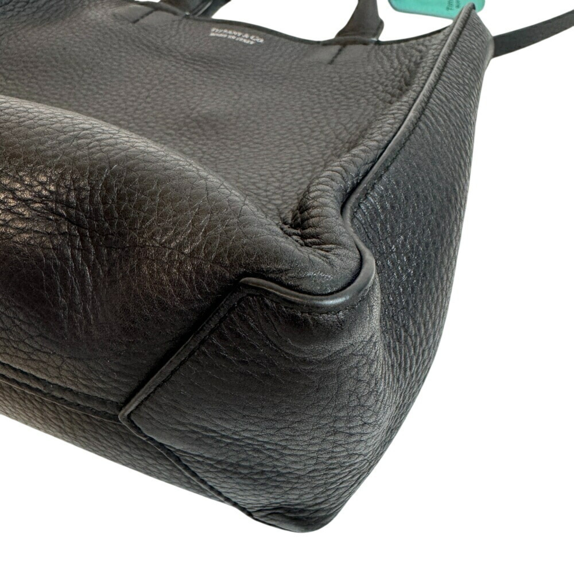 Tiffany Black Tiffany Blue Leather Handbag Shoulder Bag (Pre-Owned)