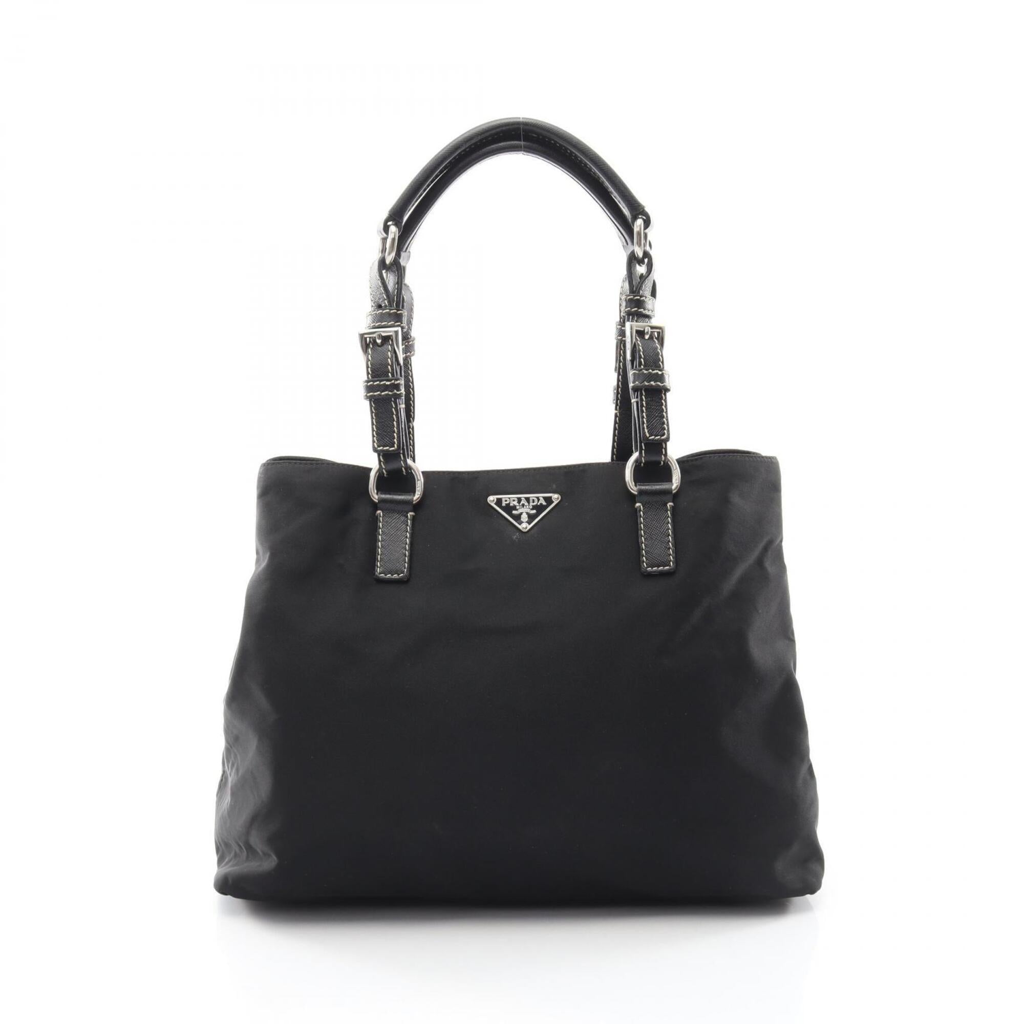 Prada Black Nylon Leather Handbag Tote Bag (Pre-Owned)