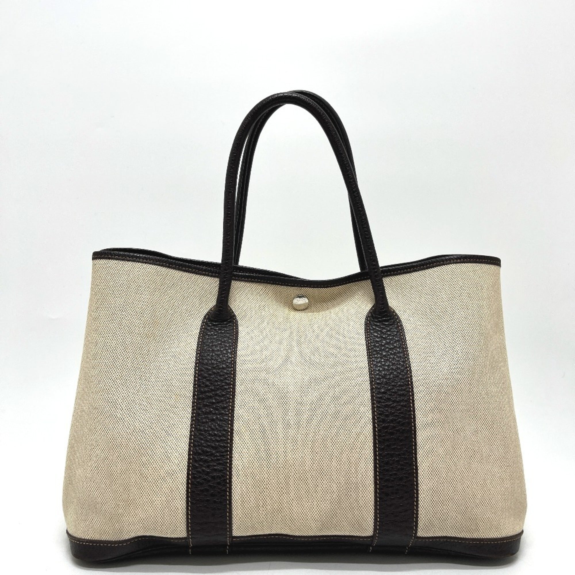 Hermes Beige Brown Toile H Leather Handbag Tote Bag (Pre-Owned)