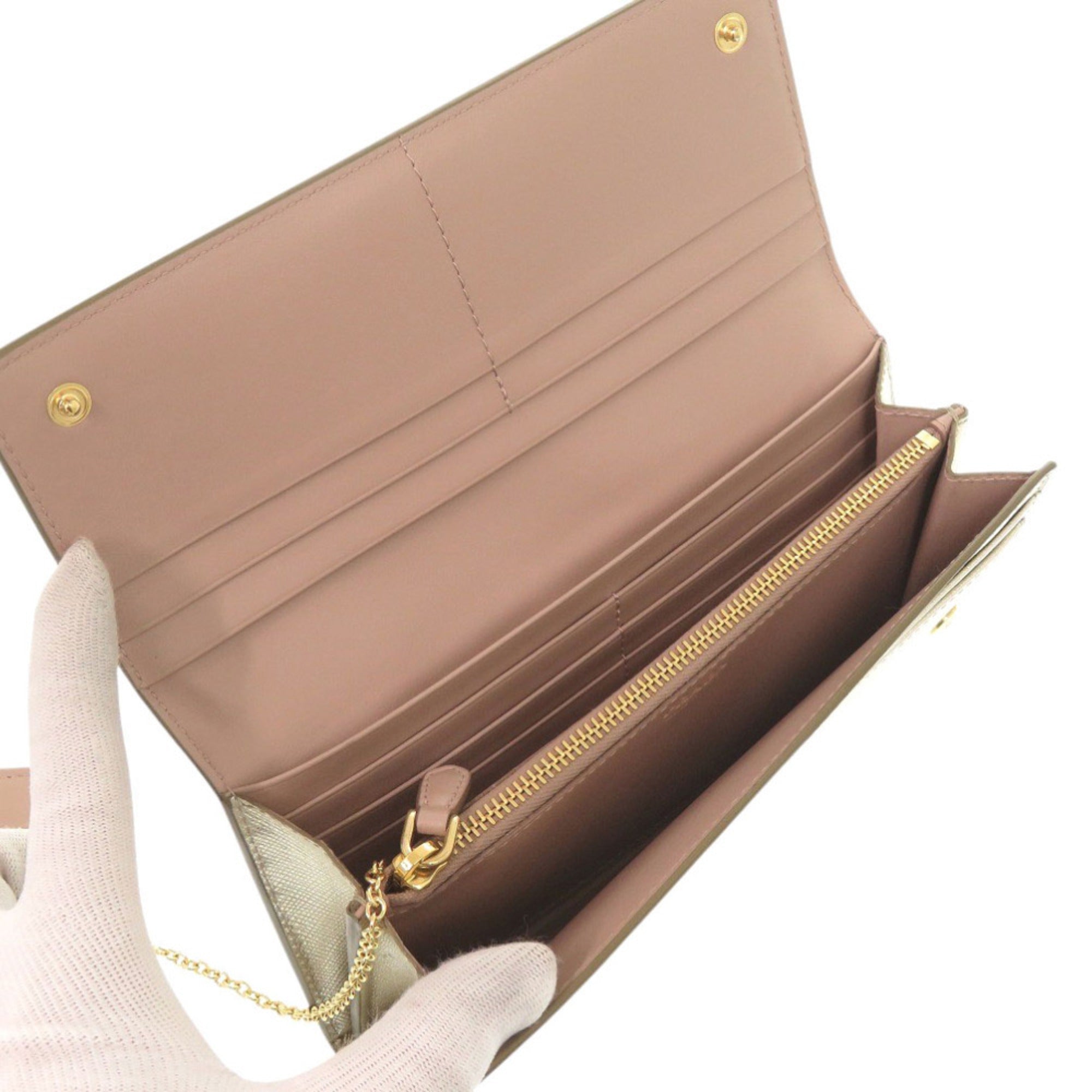 Prada Gold Leather Long Wallet (Bi-Fold) (Pre-Owned)