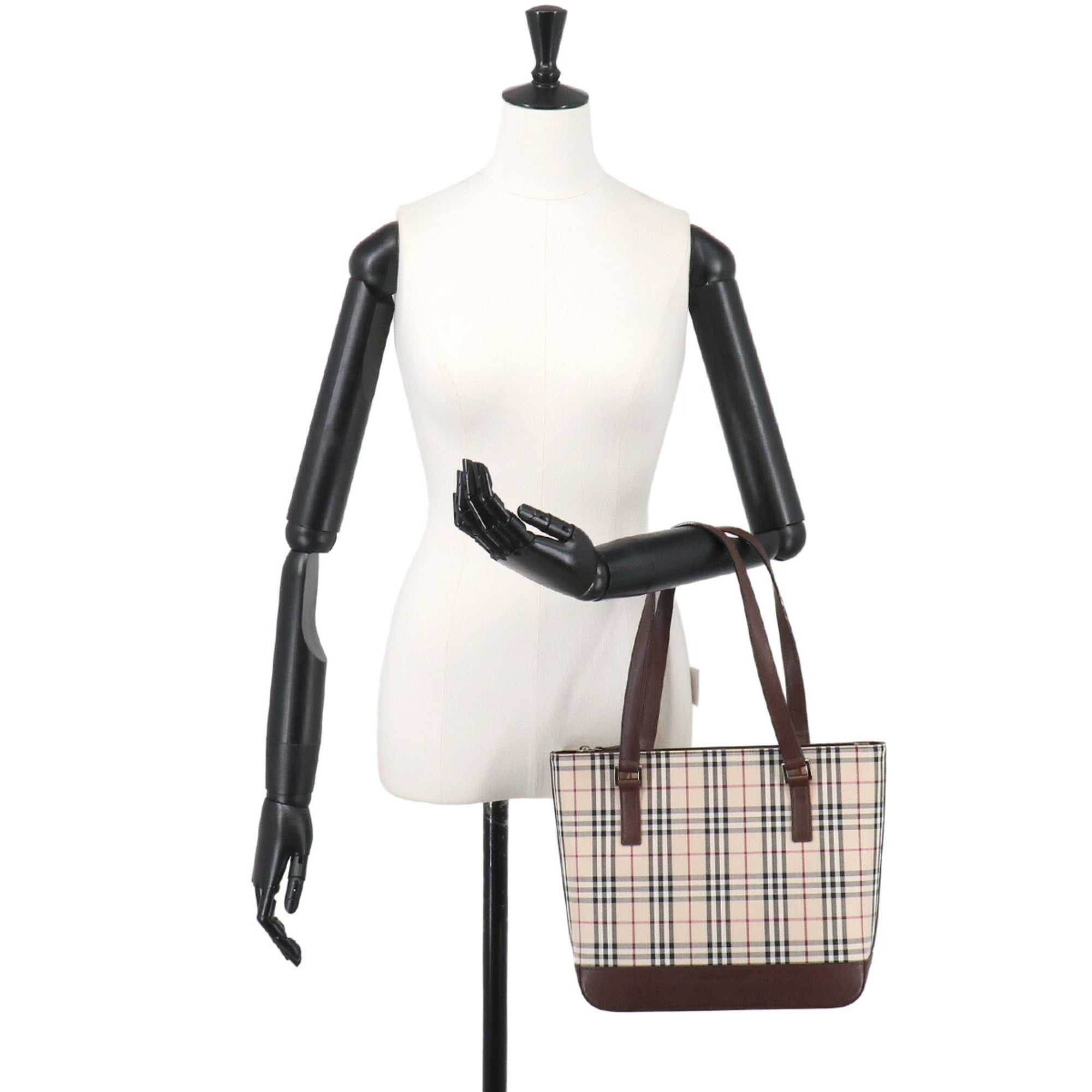 Burberry Beige Brown Canvas Leather Handbag Tote Bag (Pre-Owned)
