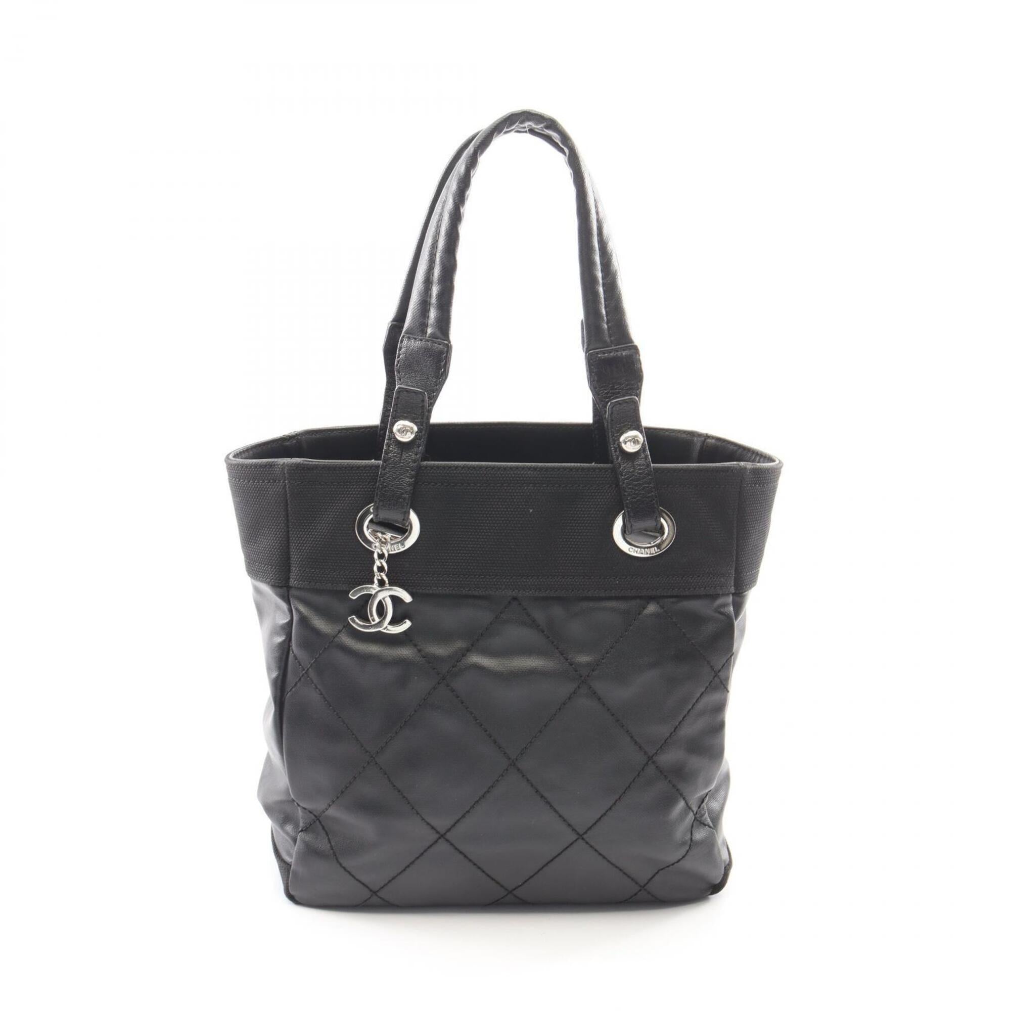 Chanel Black Coated Canvas Leather Handbag Tote Bag (Pre-Owned)
