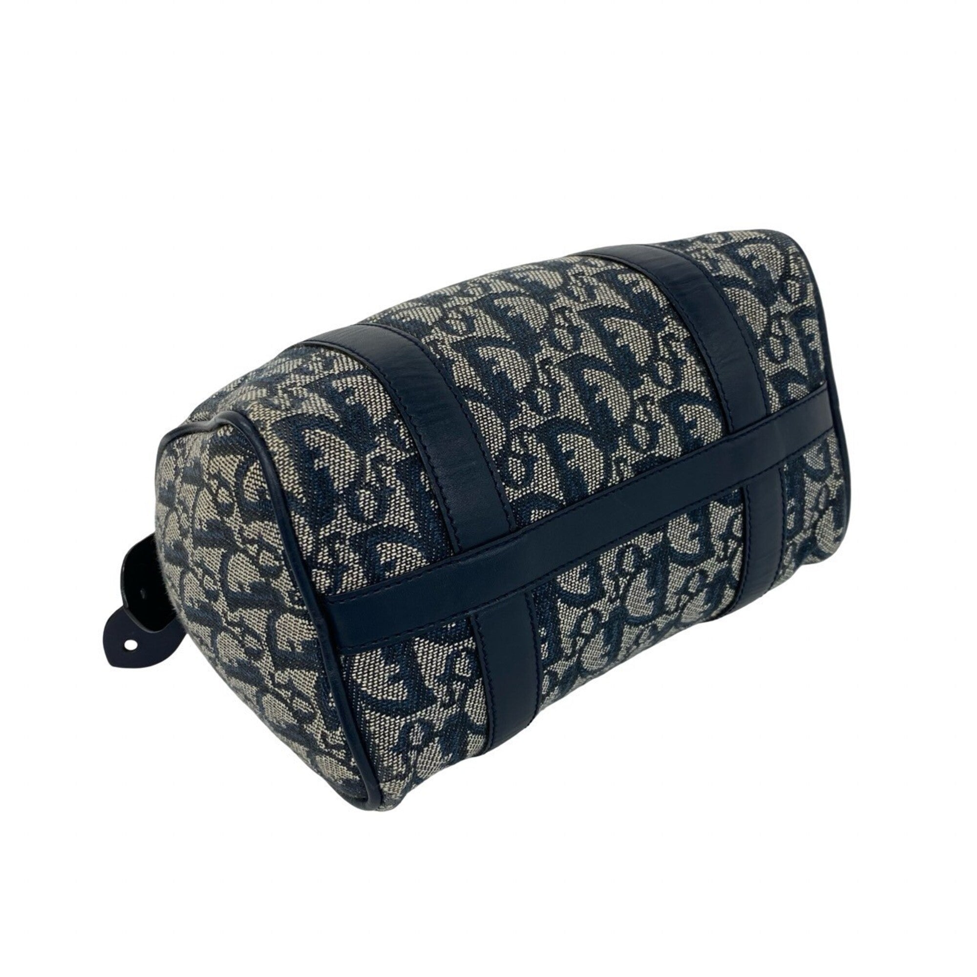 Christian Dior Navy Canvas Leather Boston Bag Handbag (Pre-Owned)