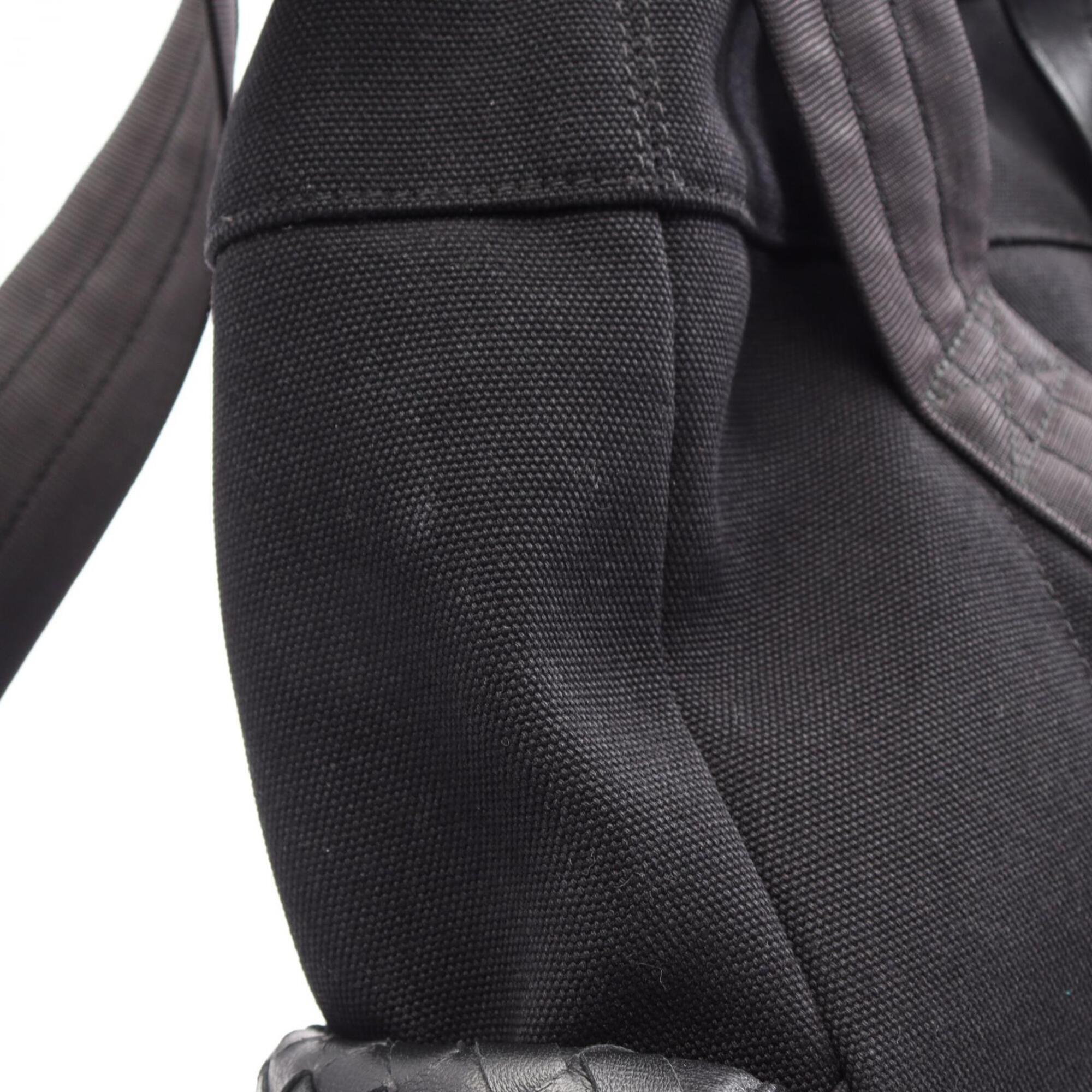 Bottega Veneta Black Gray White Canvas Leather Backpack Handbag (Pre-Owned)