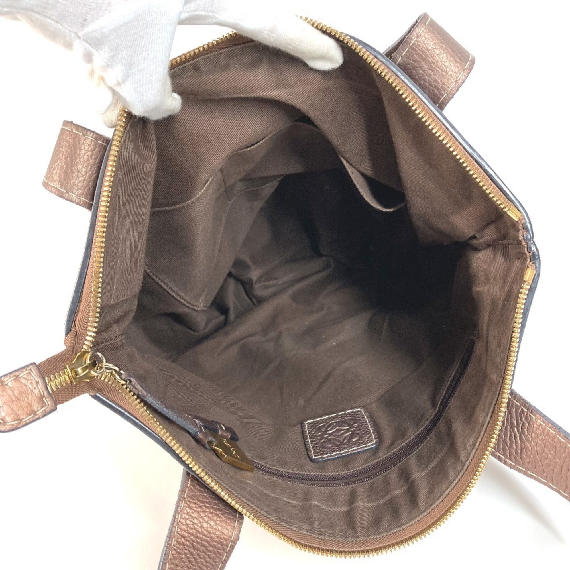 Loewe Brown Leather Canvas Shoulder Bag Tote Bag (Pre-Owned)
