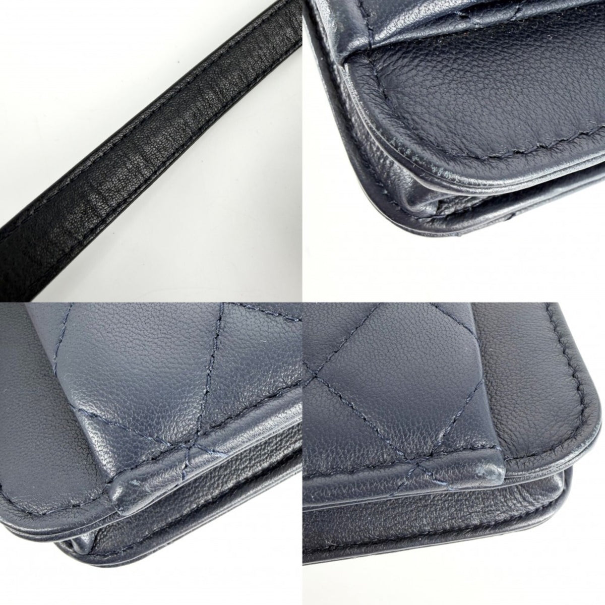 Chanel Matelasse Navy Leather Shoulder Bag (Pre-Owned)