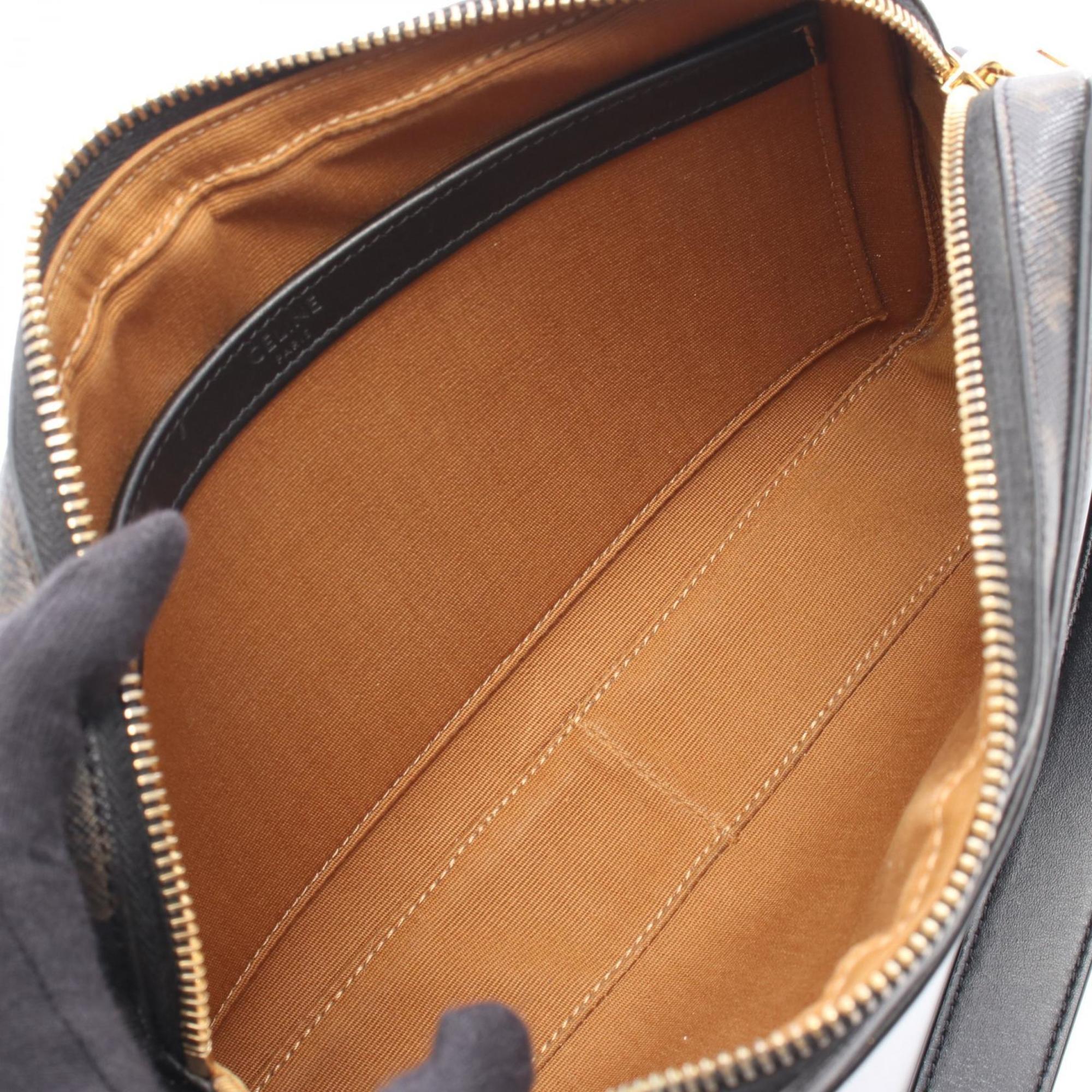 Celine Black Brown Coated Canvas Leather Messenger Bag Shoulder Bag (Pre-Owned)