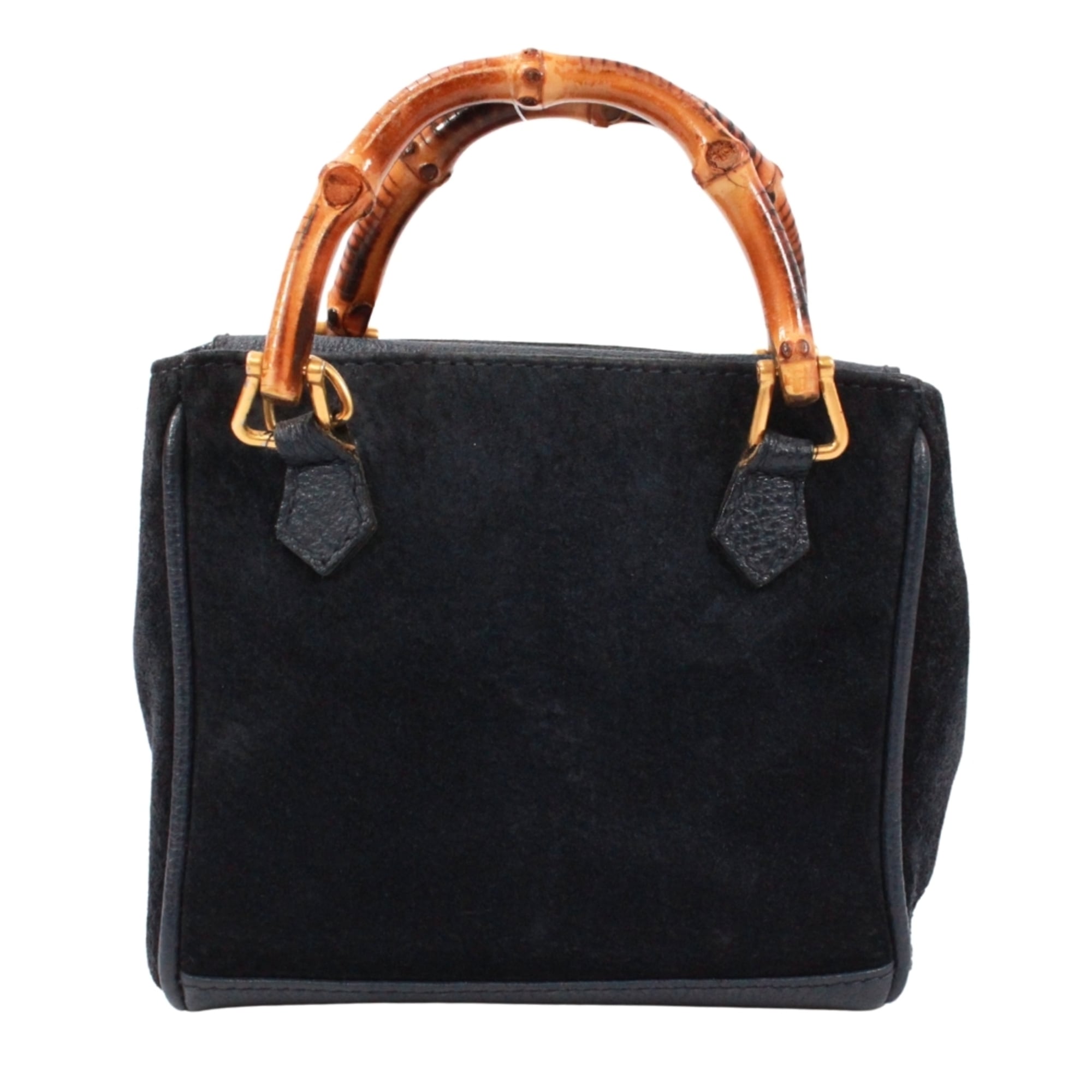 Gucci Navy Bamboo Leather Suede Shoulder Bag (Pre-Owned)