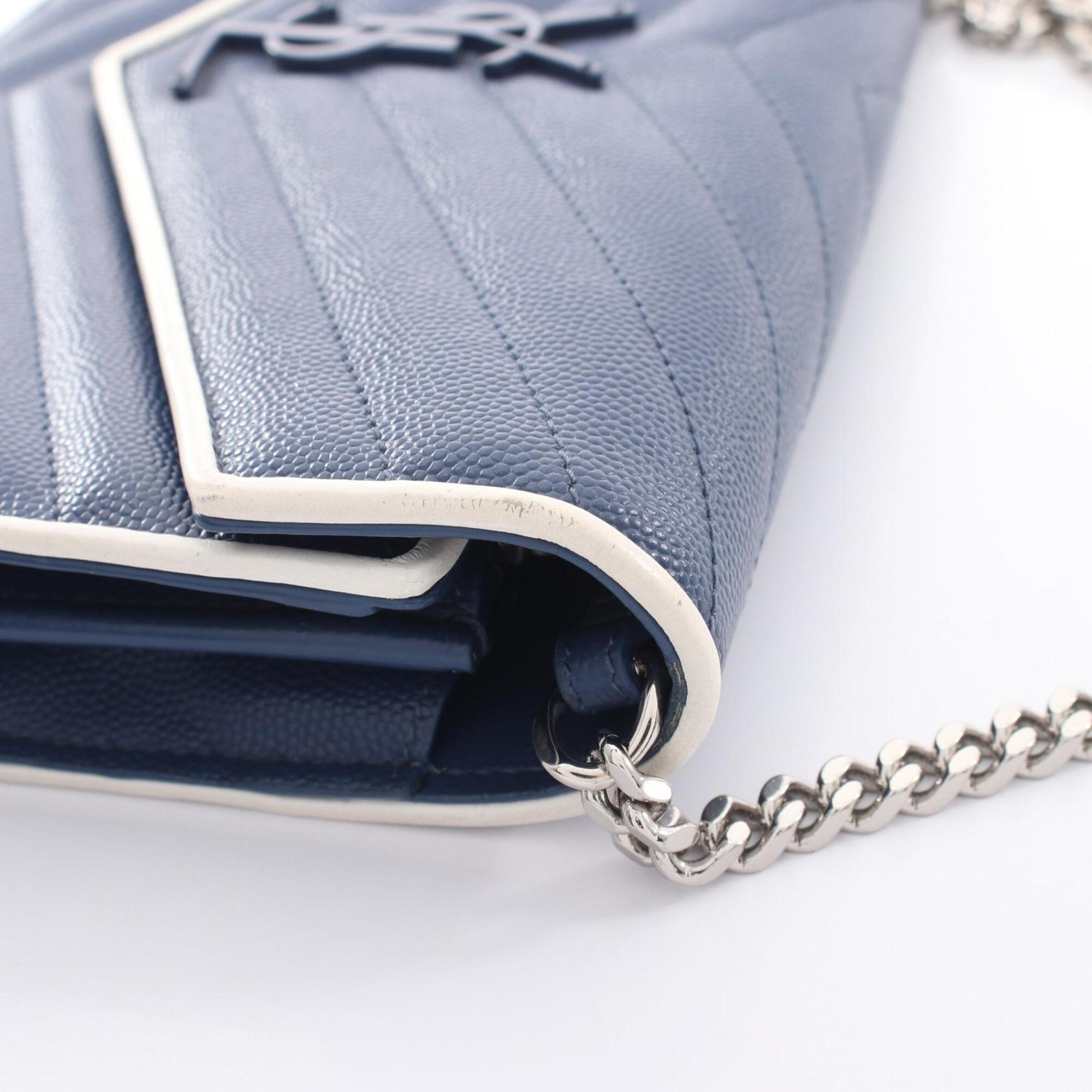Yves Saint Laurent Navy White Leather Handbag Shoulder Bag (Pre-Owned)