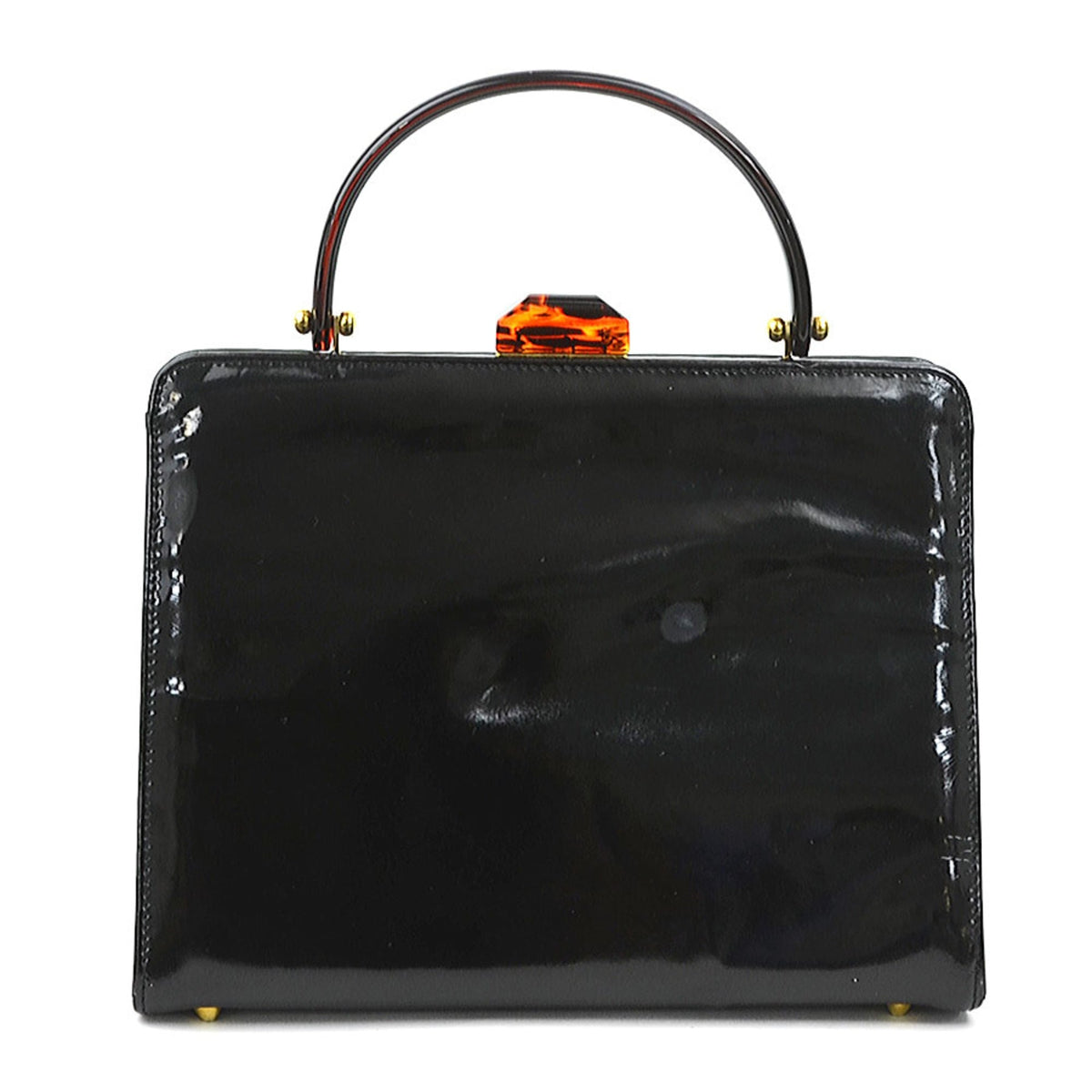 Bottega Veneta Black Brown Patent Leather Plastic Handbag (Pre-Owned)