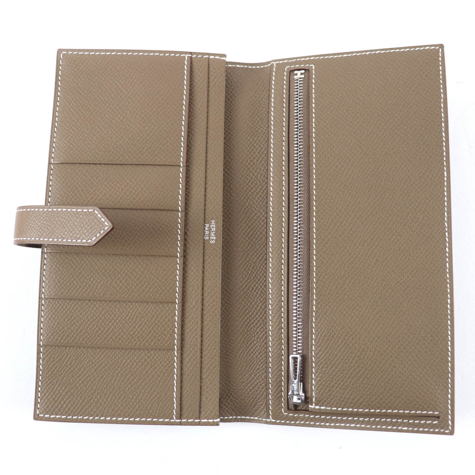 Hermes Etoupe Gray Leather Long Wallet (Bi-Fold) (Pre-Owned)