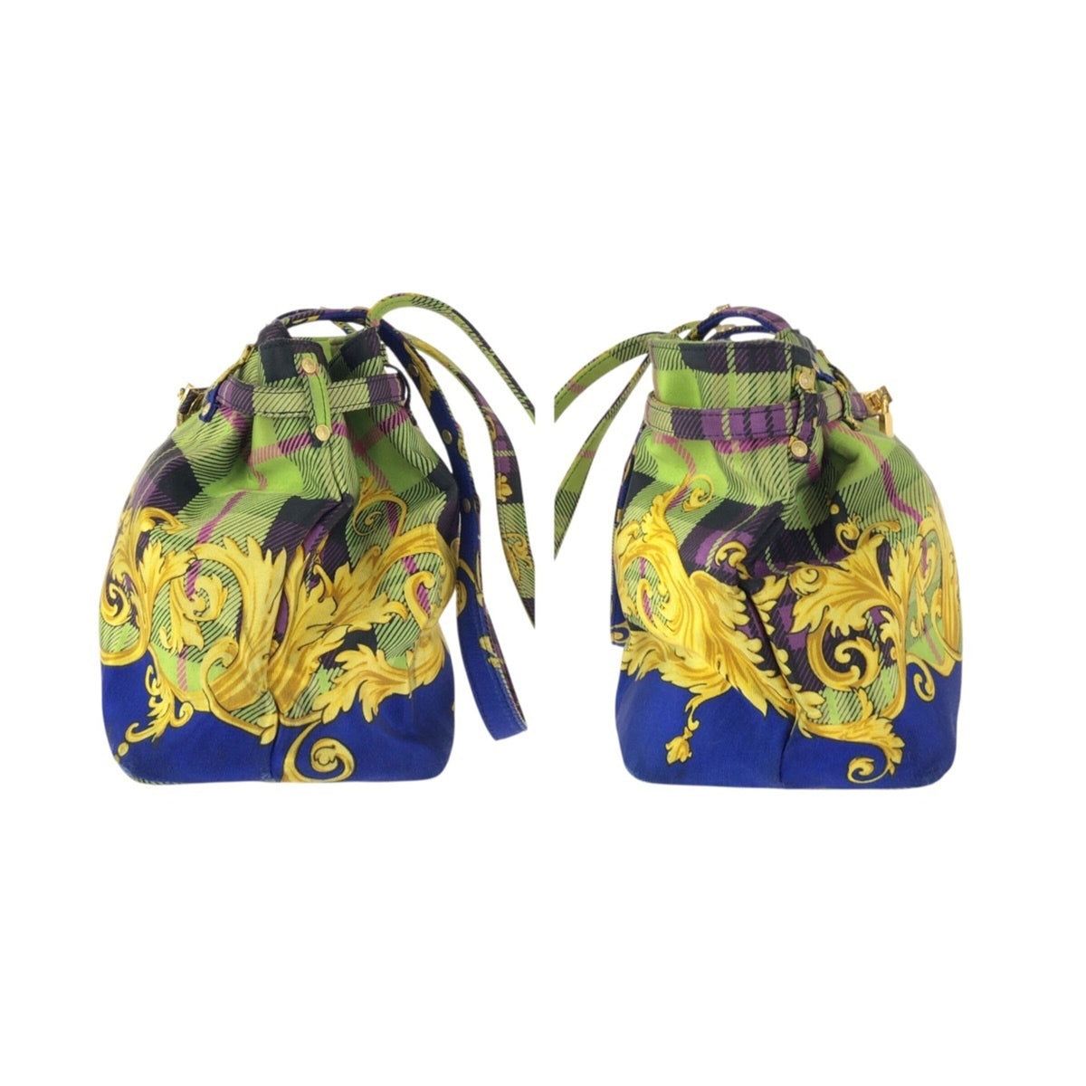 Versace Blue Green Yellow Canvas Shoulder Bag Tote Bag (Pre-Owned)