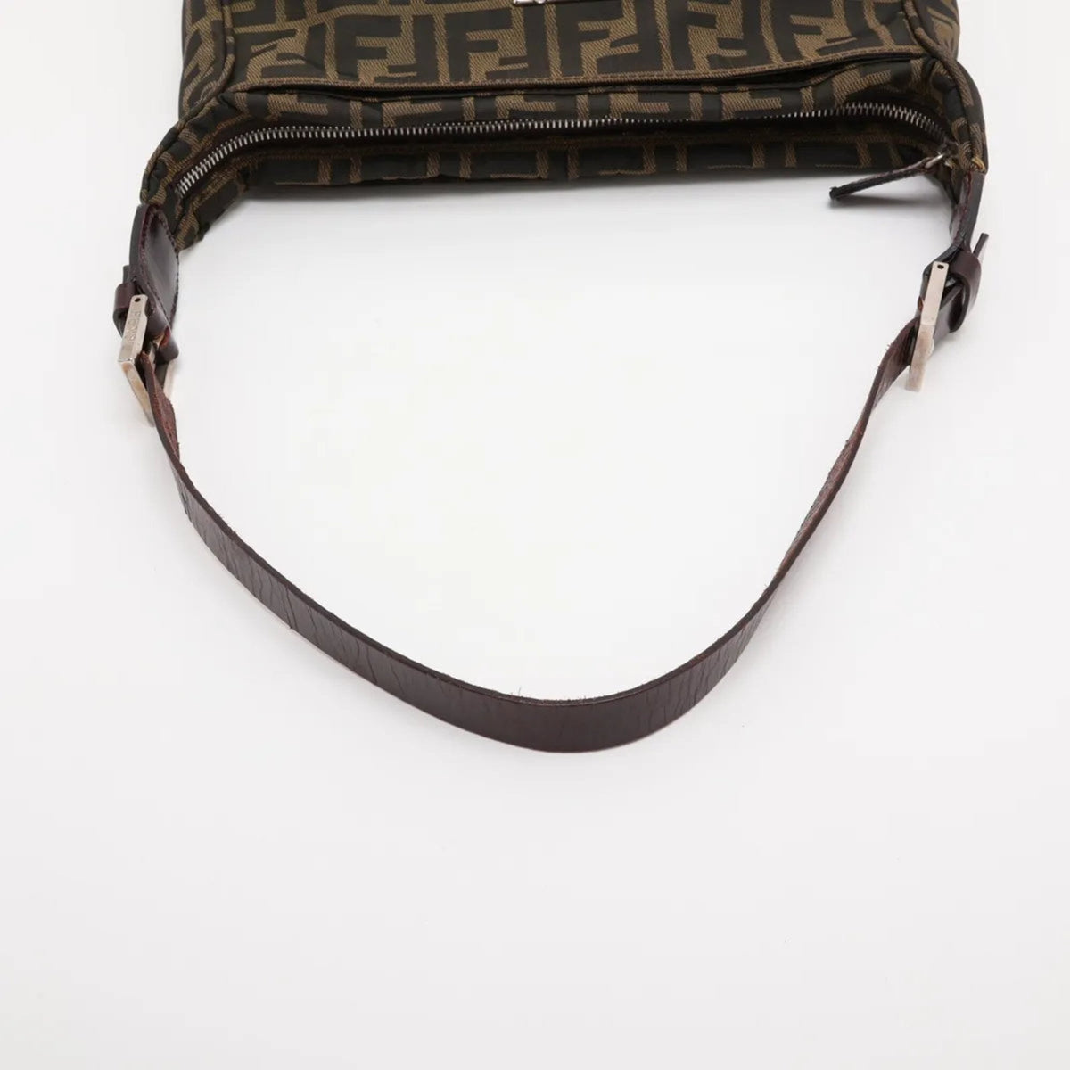 Fendi Brown Leather Canvas Handbag Shoulder Bag (Pre-Owned)
