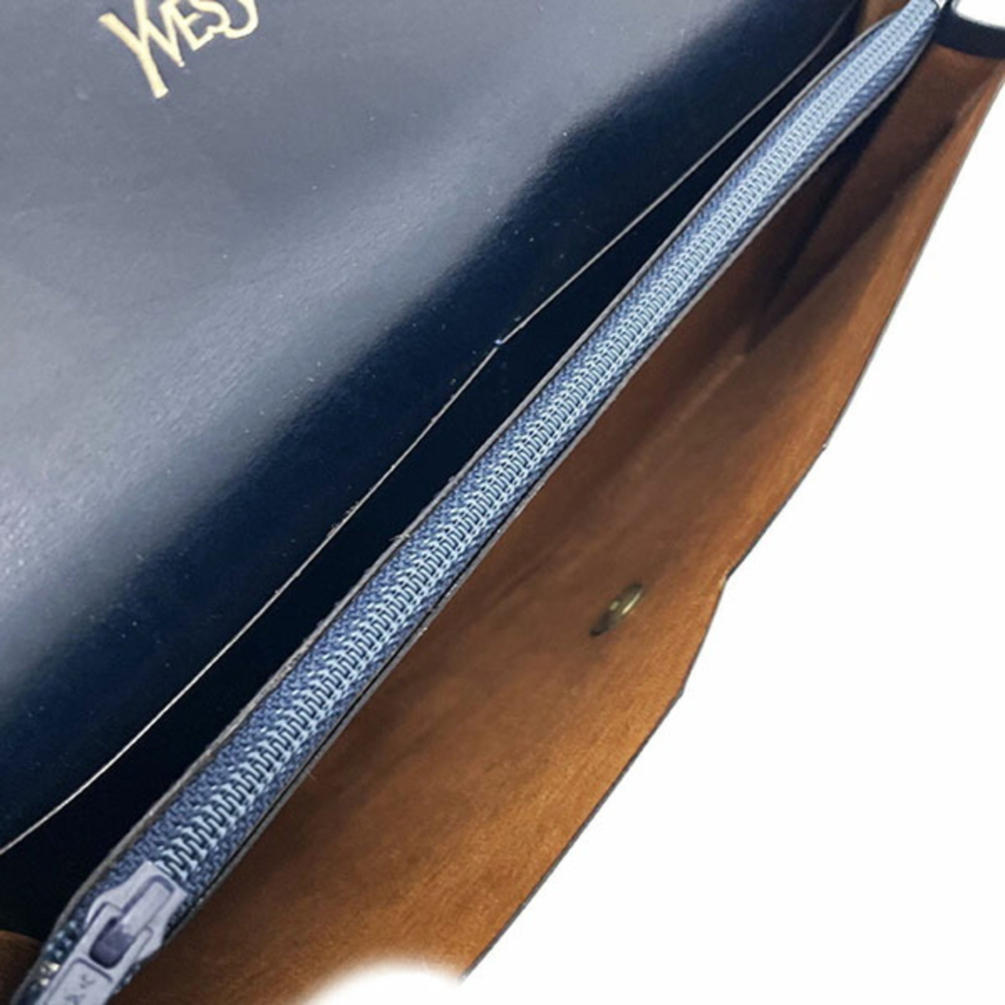 Yves Saint Laurent Navy Leather Long Wallet (Bi-Fold) (Pre-Owned)